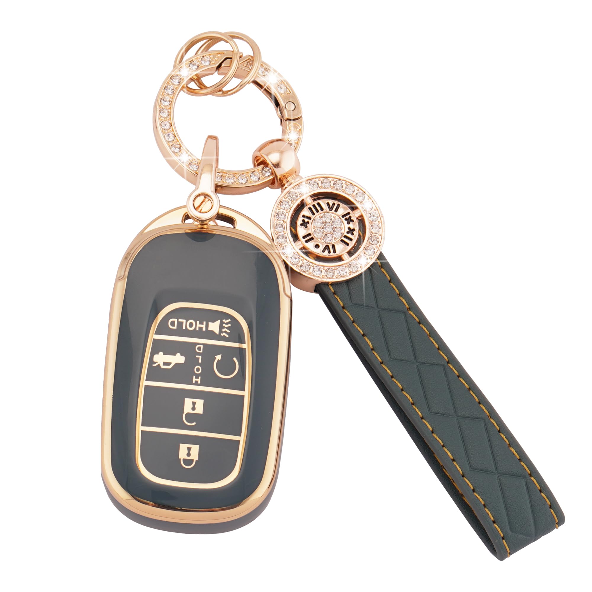 EKALA for Honda Key Fob Cover with Leather Key Fob Keychain, 5 Buttons Soft TPU Keys Shells Compatible with 2023 2024 Honda Civi