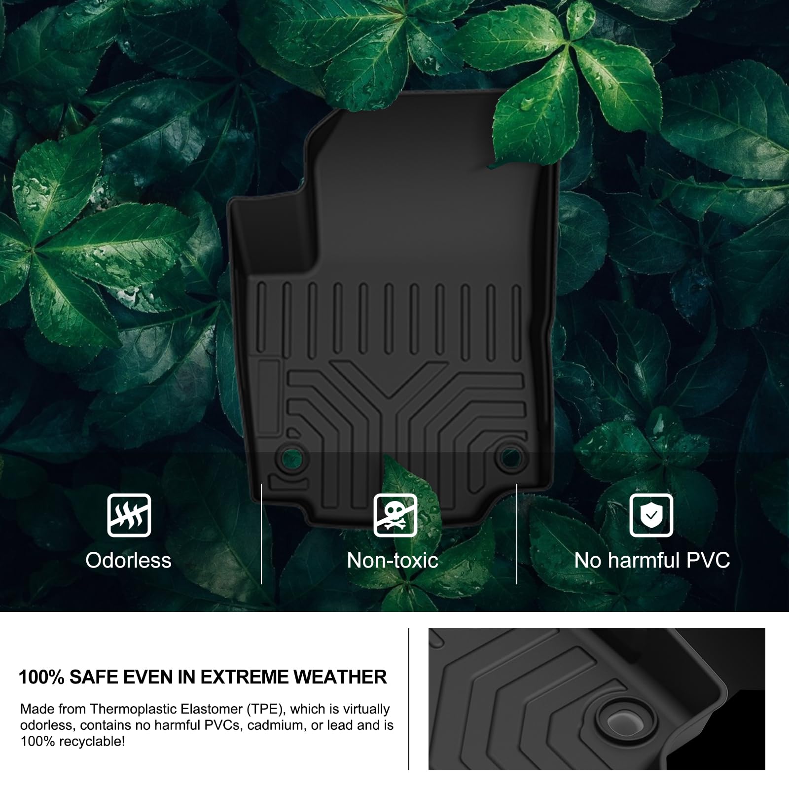 Kiwi Master Floor Mats For 2018-2024 Chevy Equinox/Gmc Terrain Front Rear 2 Row Seat All Weather Mat Tpe Slush Liners Black