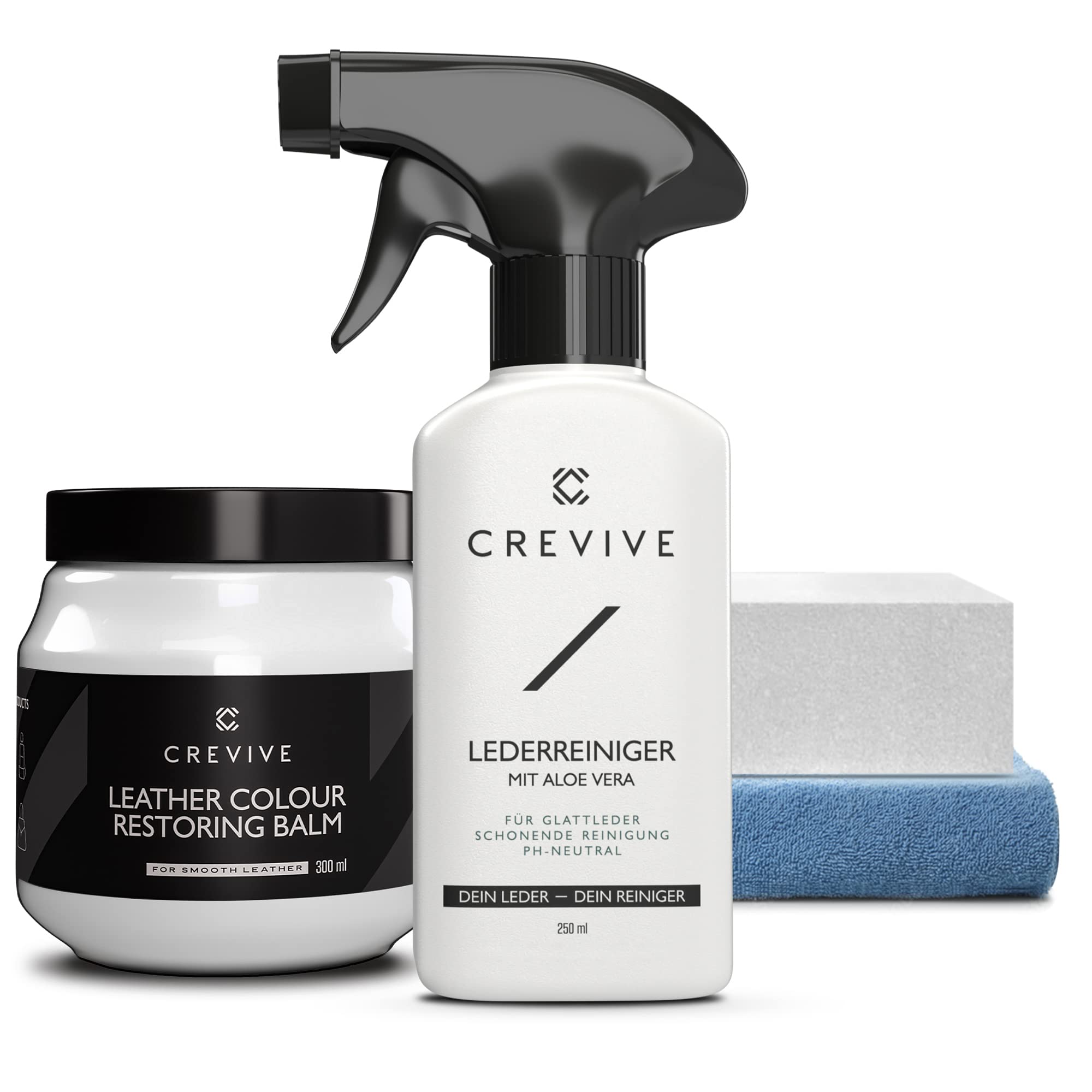 Crevive Leather Cleaner 8.45 Oz & Leather Recoloring Balm White 10 Oz - Leather Color Restorer - Leather Restorer For Couches- L