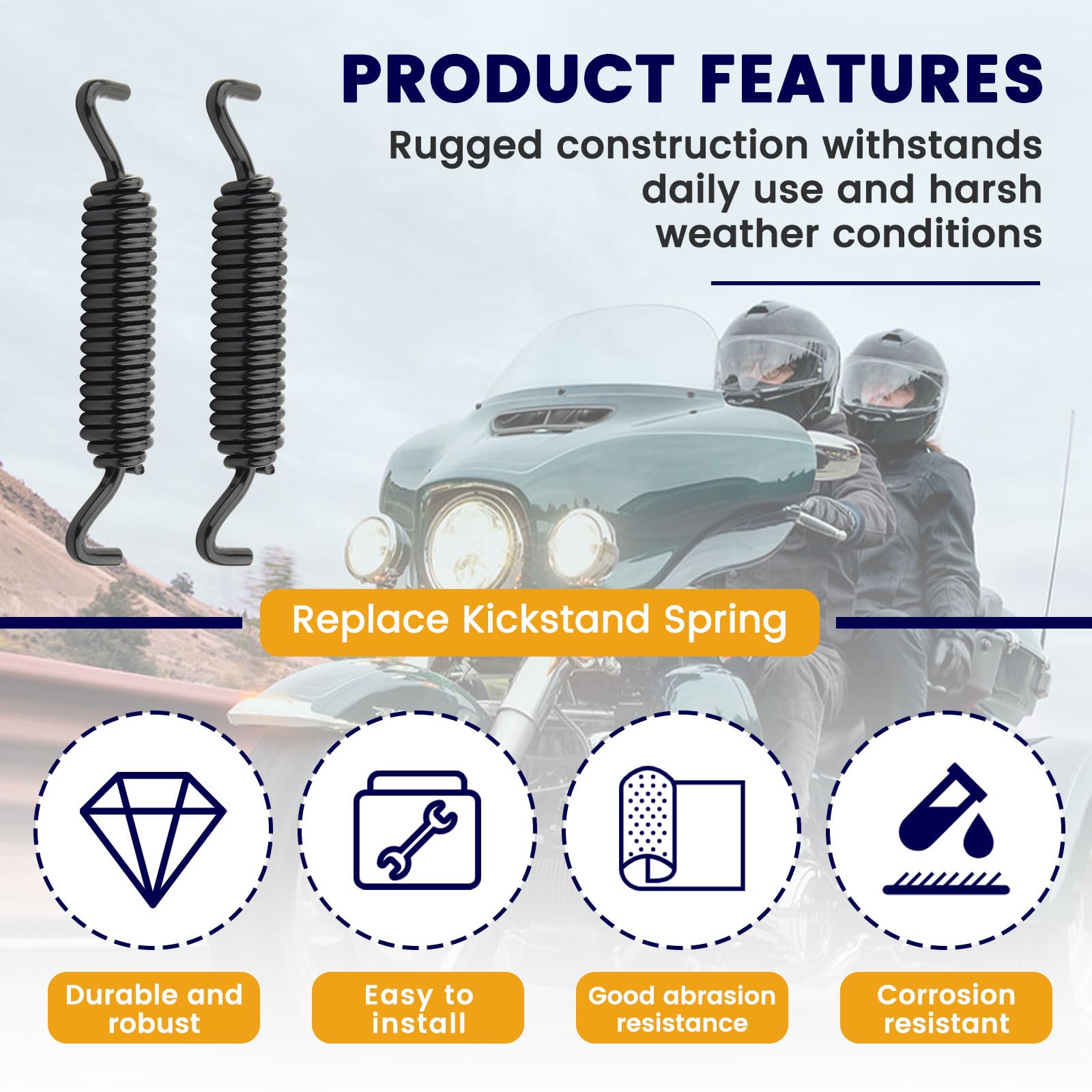 2-Pack Kickstand Spring fits for Harley Touring 2007-2024 and Softail Models 2007-2018.Compatible with Road Glide Road King Stre