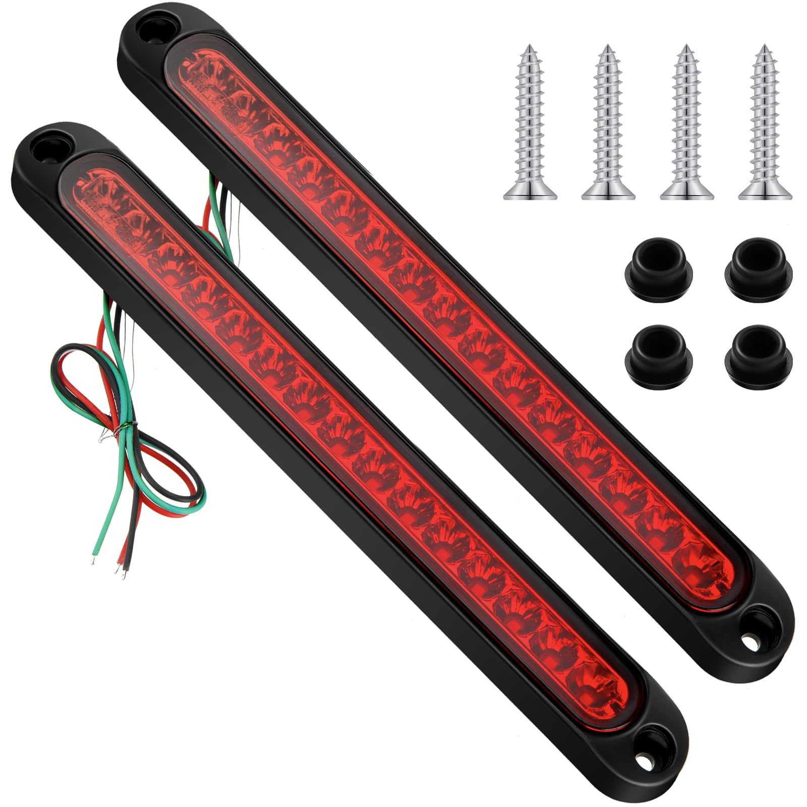 Frienda 2 Pieces 10 Inch 15 Led Trailer Tail Light Bar Stop Turn Assembly Third Brake Strip 9 To 30-Volt Identification Light Fo