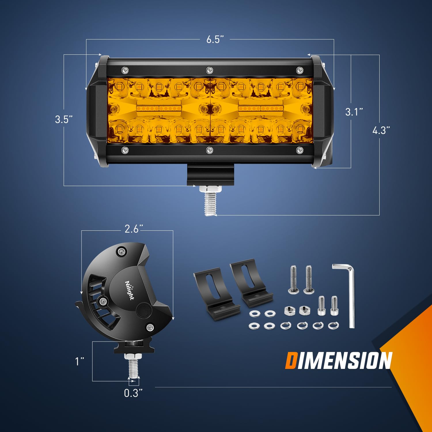 Nilight Led Light Bar 2Pcs 6.5 Inch Amber 120W Spot Flood Combo Waterproof Triple Rows Off Road Fog Lights With 12V 5Pin Rocker