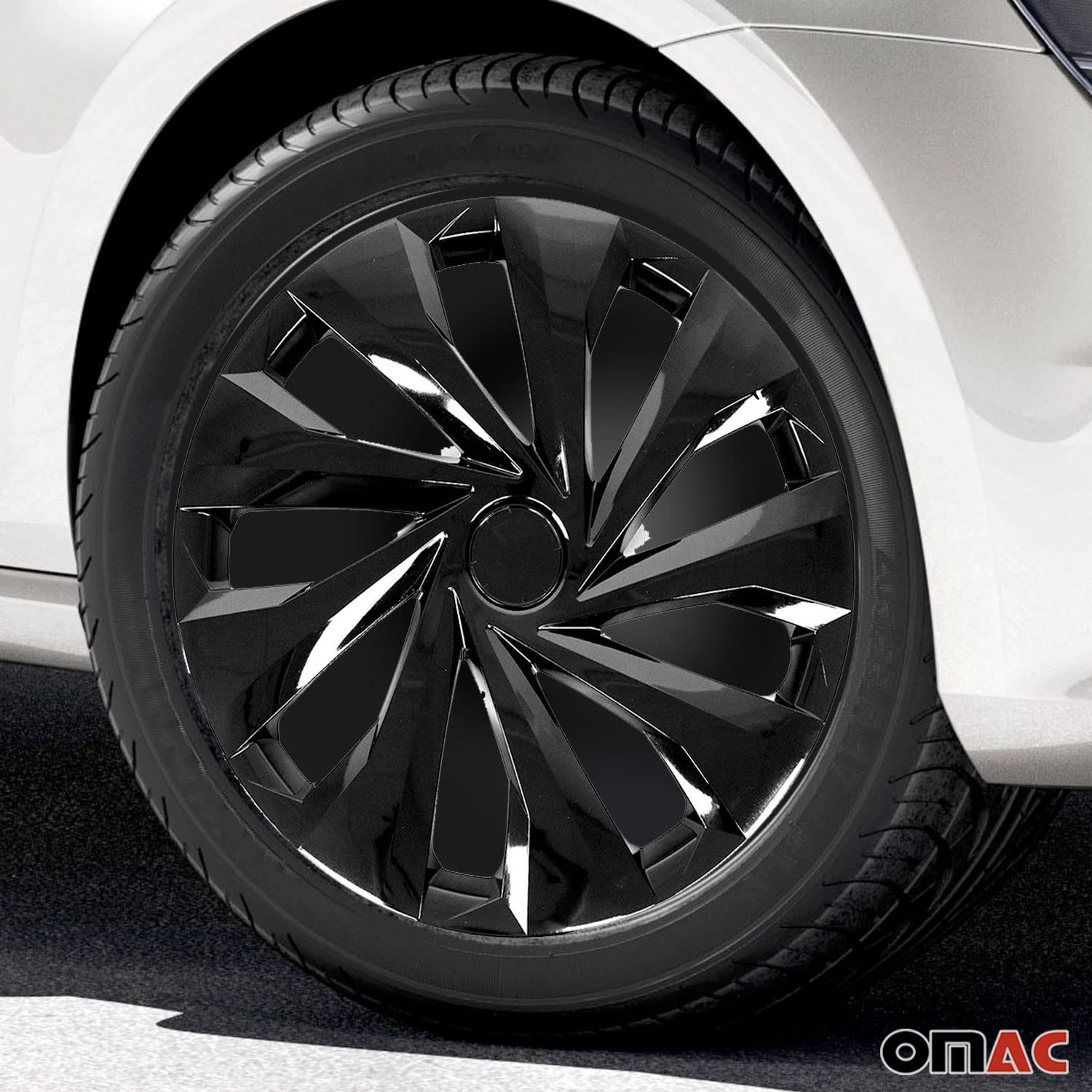 Omac - Abs Black Hub Caps 15 Inch Set Of 4, Tapas Para Rines 15, Premium Wheel Covers 15 Inch, R15 Rim Cover Set, Snap On Durabl
