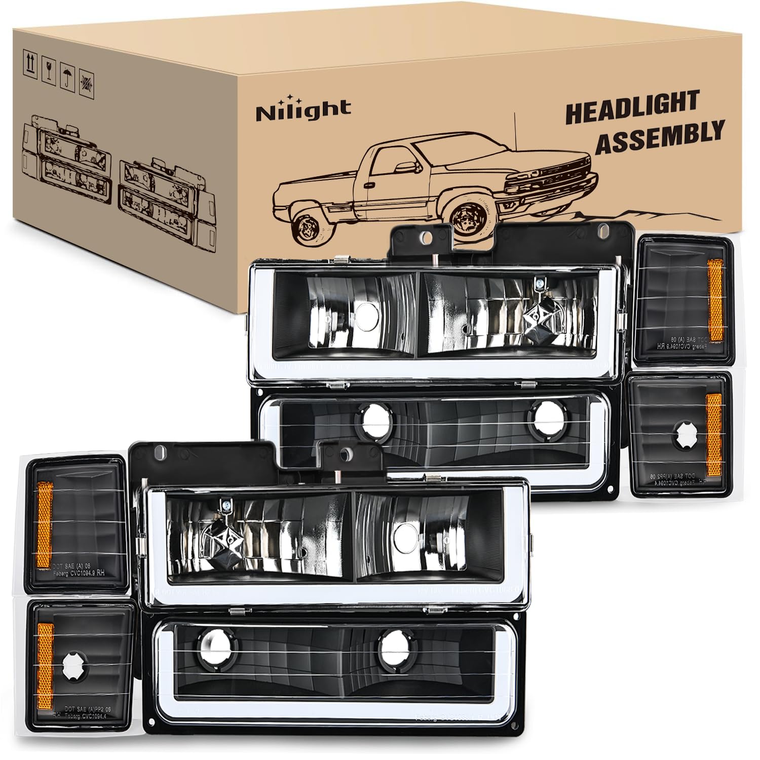 Nilight Headlights Assembly Led Drl For Chevy Silverado 1500 2500 3500 1994 1995 1996 1997 1998,1994-1998 Tahoe / C10 / Ck/Subur