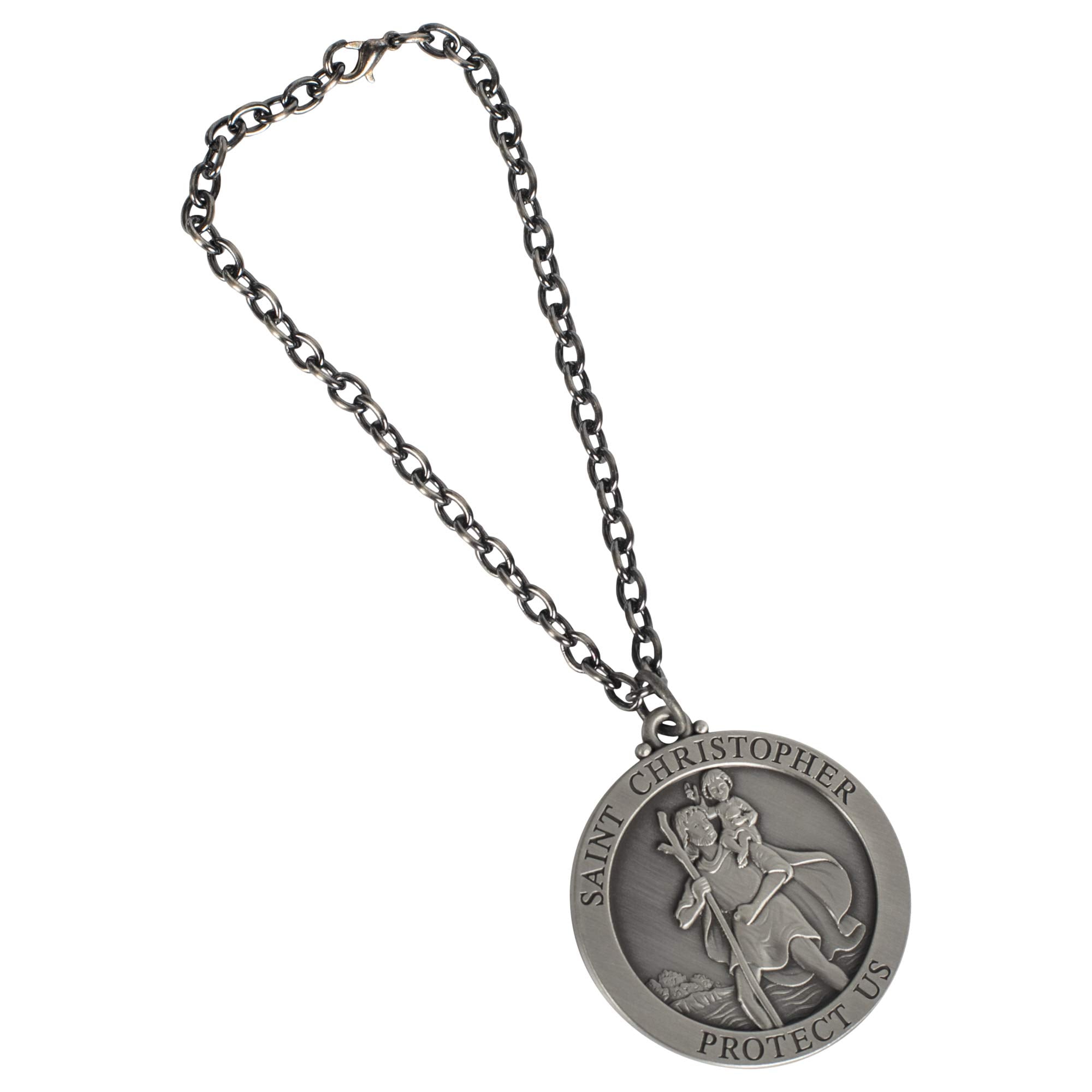Dicksons Saint Christopher Protect Us Silver Tone 7 Inch Zinc Alloy Metal Auto Mirror Dangle Car Charm