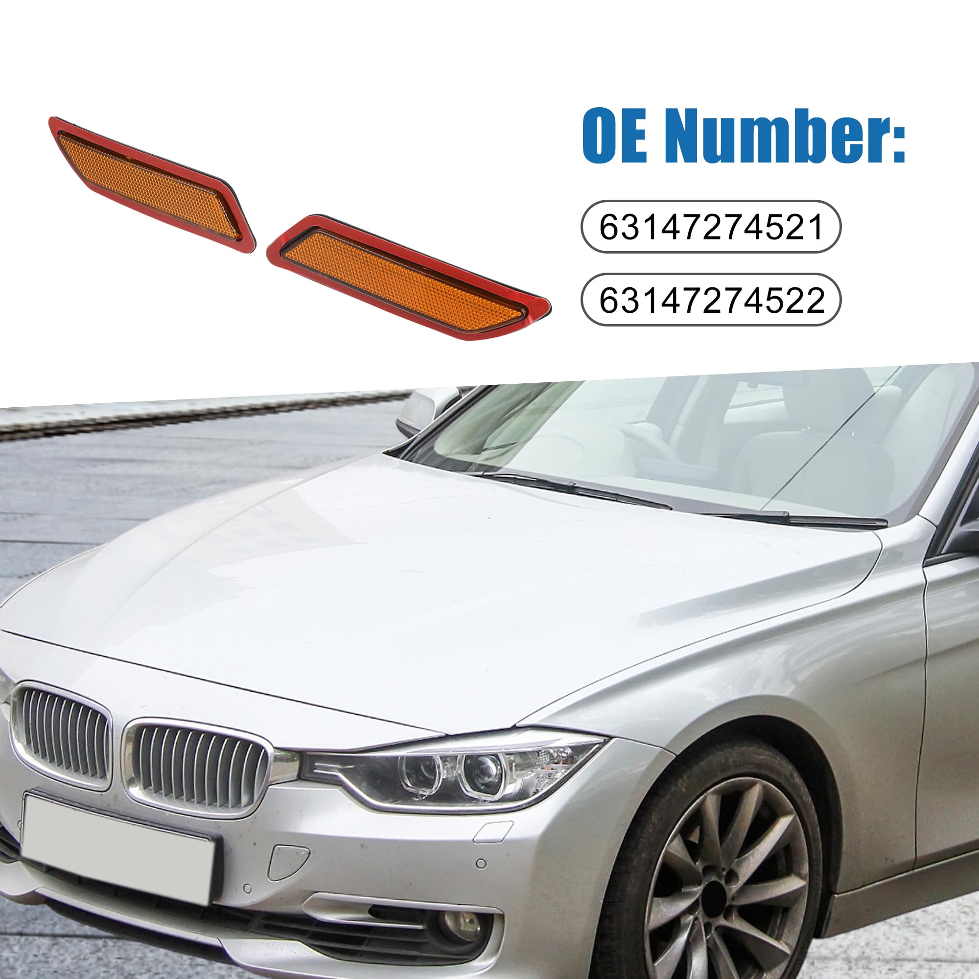 A Absopro Bumper Reflector Side Marker 63147274521 63147274522 Front Reflector For Bmw 328I 2012-2015 Plastic (Set Of 2)