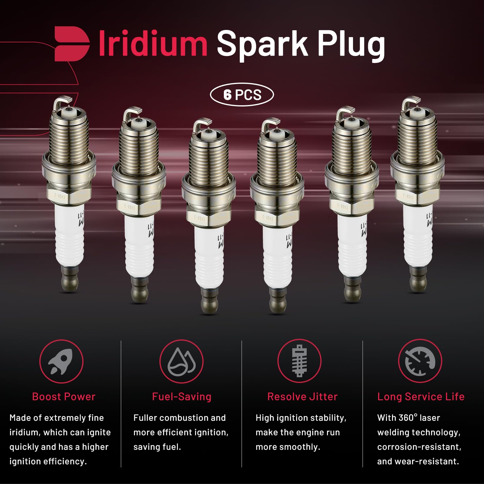 BDFHYK Set of 6 Iridium Spark Plug Compatible with Nissan Acura Honda Toyota Kia INFINITI,1.5L 1.6L 2.0L 2.2L 3.0L 3.5L 4.5L L4