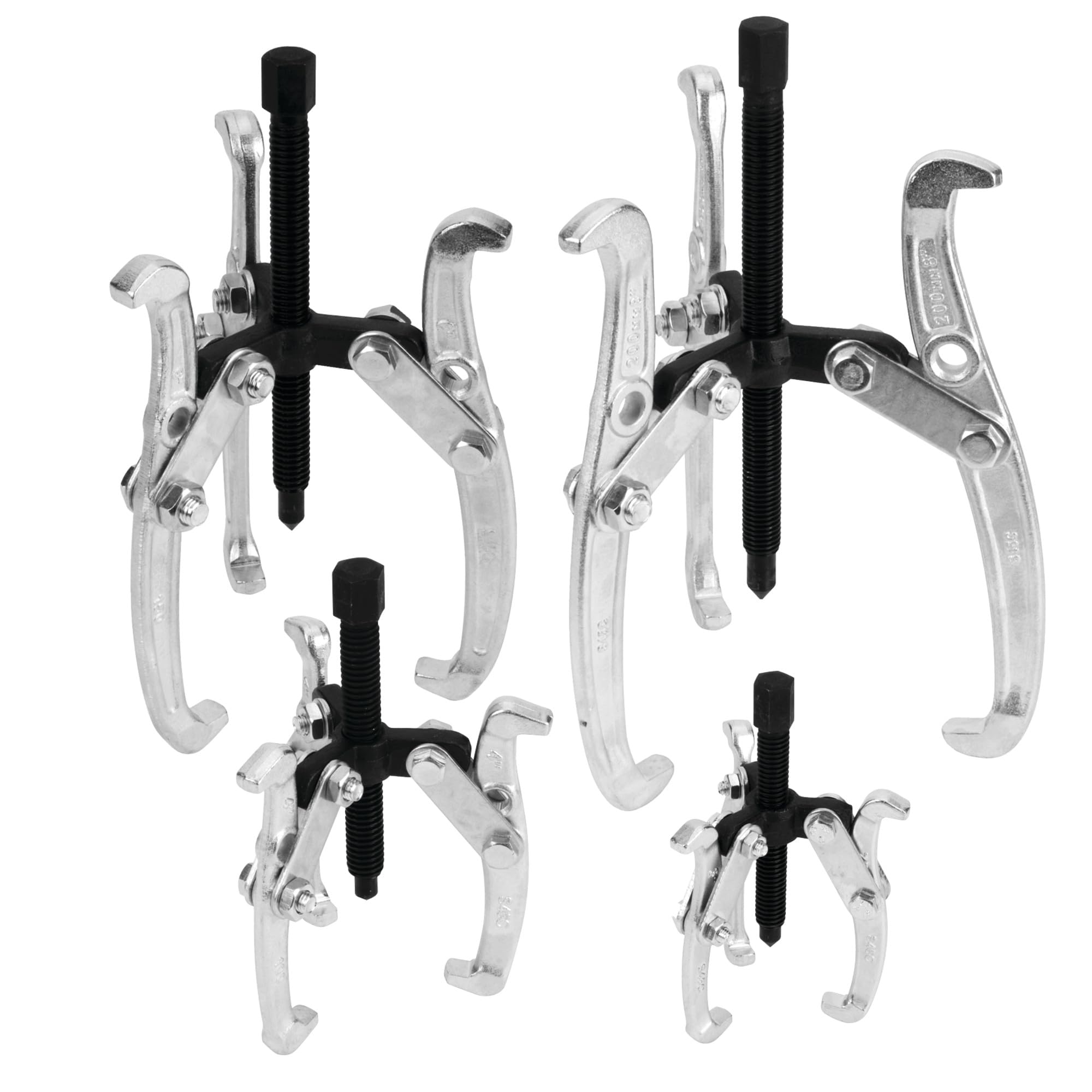 Performance Tool W134DB 3 Jaw Gear Puller Set, 4-Piece Set (Sizes: 3, 4, 6 and 8-Inch), with Reversible Design for Vehicle Maint
