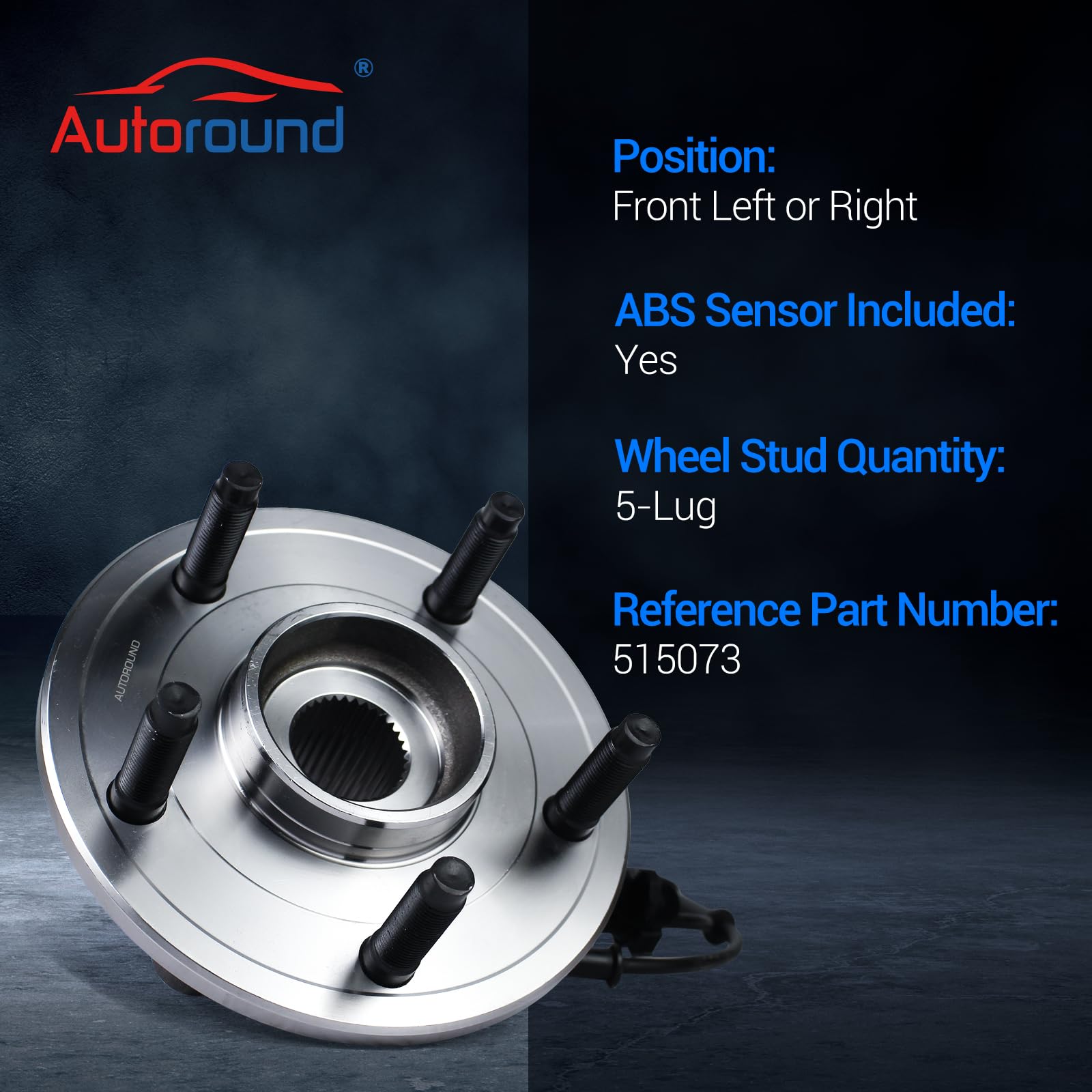 Autoround 515073 Front Wheel Bearing Hub Assembly Compatible With Dodge Ram 1500 2002 2003 2004 2005, 5 Lug W/Abs