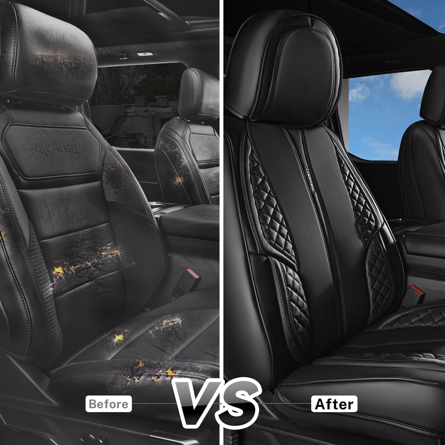 CAR PASS Nappa Leather Car Seat Covers Front Seats Only, Luxury PU Leatherette Seat Covers 2 Pack, Waterproof Durable Car Seats