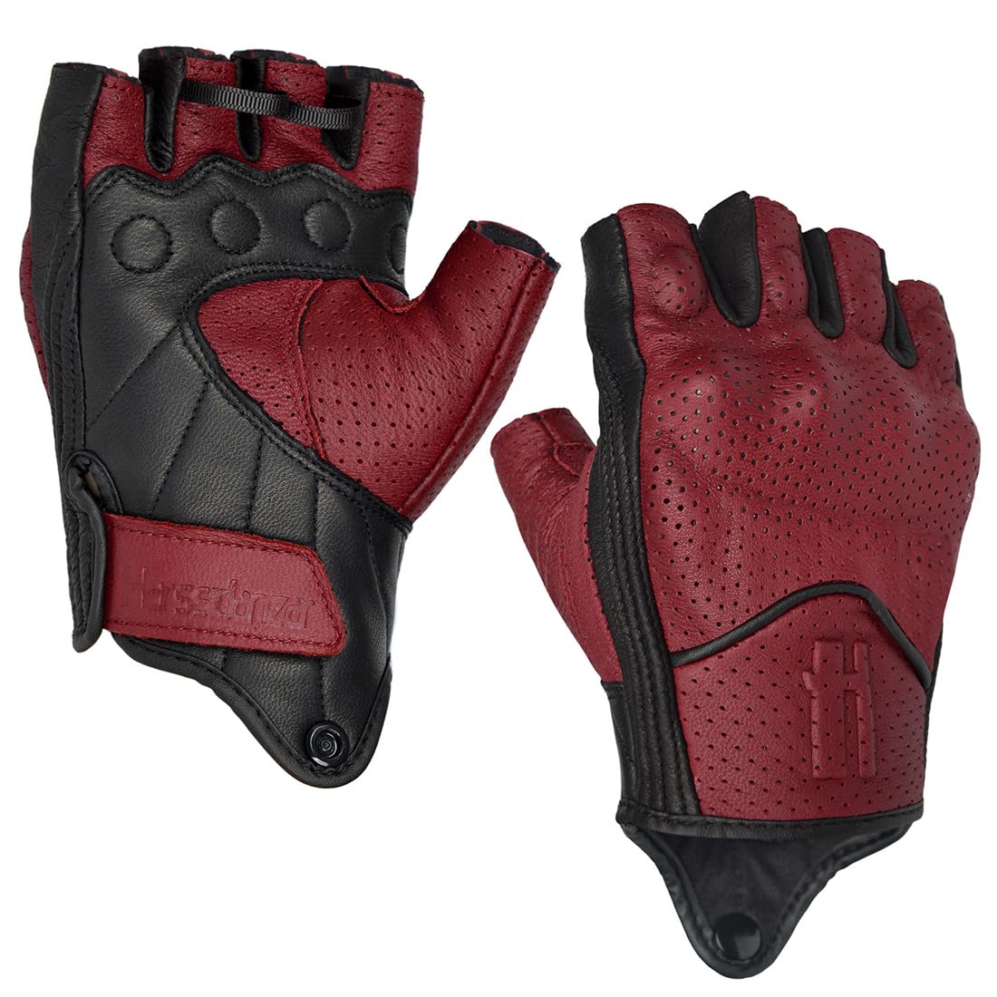 Harssidanzar Men's Motorcycle Gloves Leather Perforated Motorbike Riding Driving Gloves CM044US, Oxblood/Black, Size X-Large