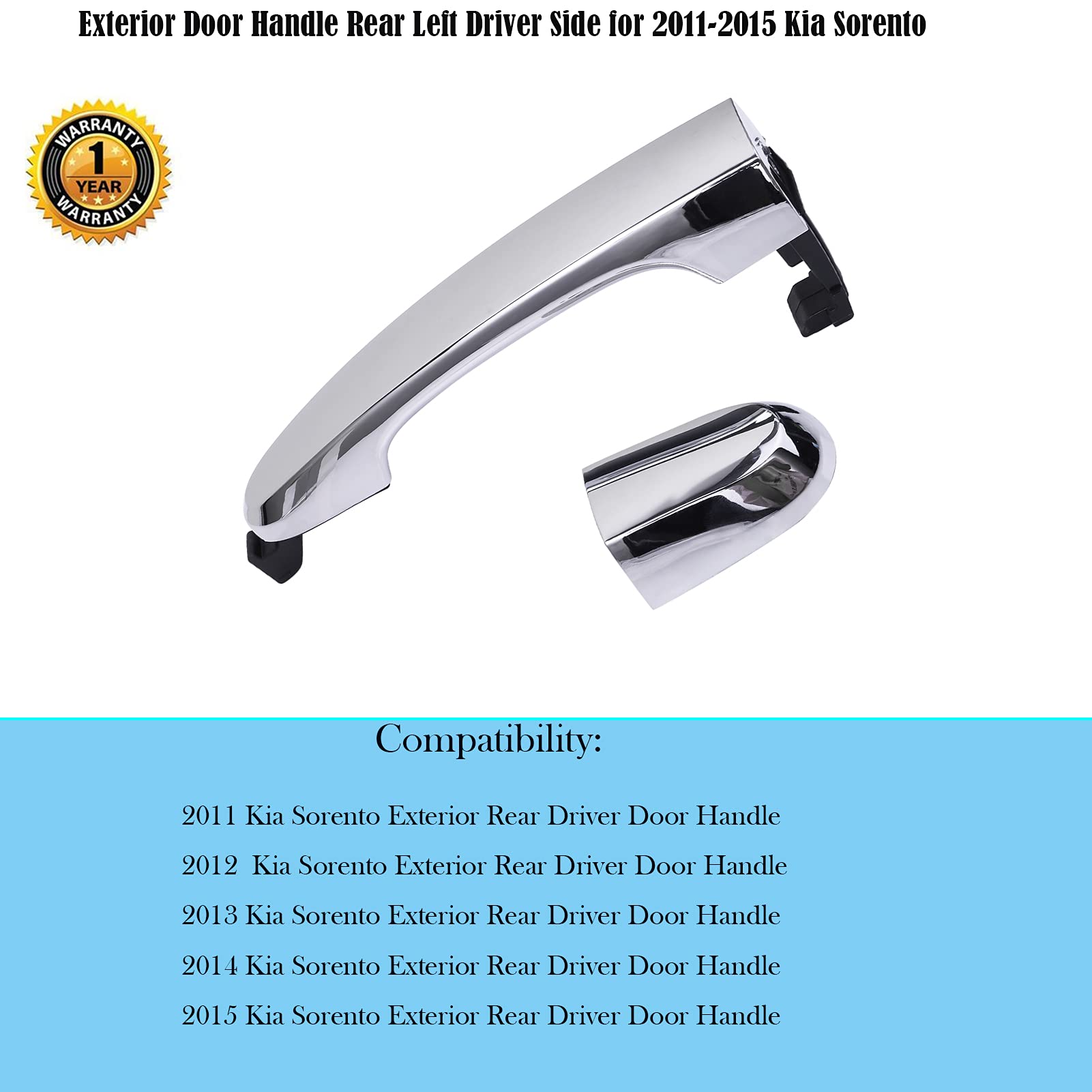 HHCSOP Chrome Door Handle Replacement for Kia Sorento 2011-2015 - Exterior Rear Left Driver Side, OE 826512P010, 836522P010