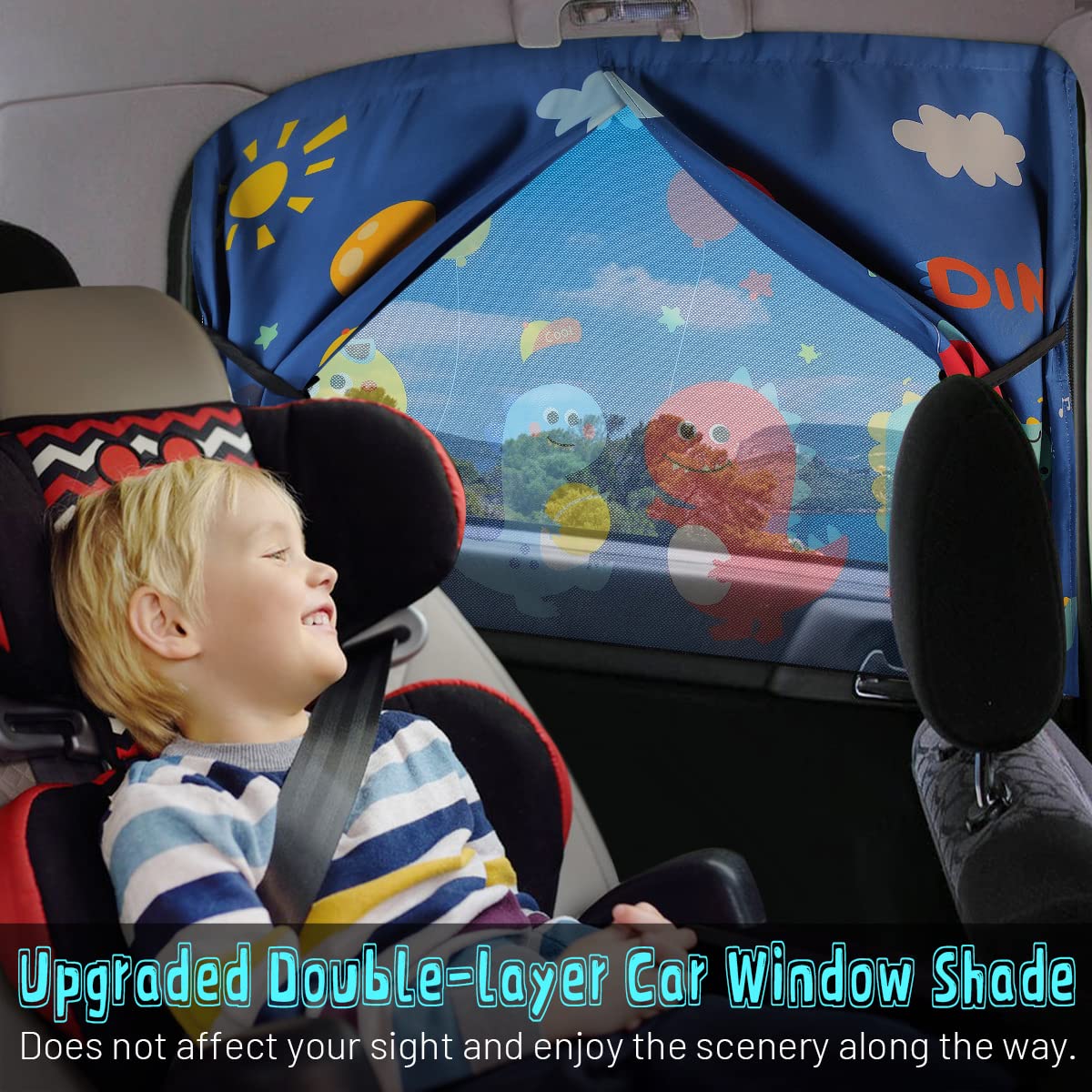 Diza100 Car Window Shades, 2 Pcs Magnetic Double Layer Sun Shade, Side Windows Privacy, Full Covers/Half Shade Options, Cute Din