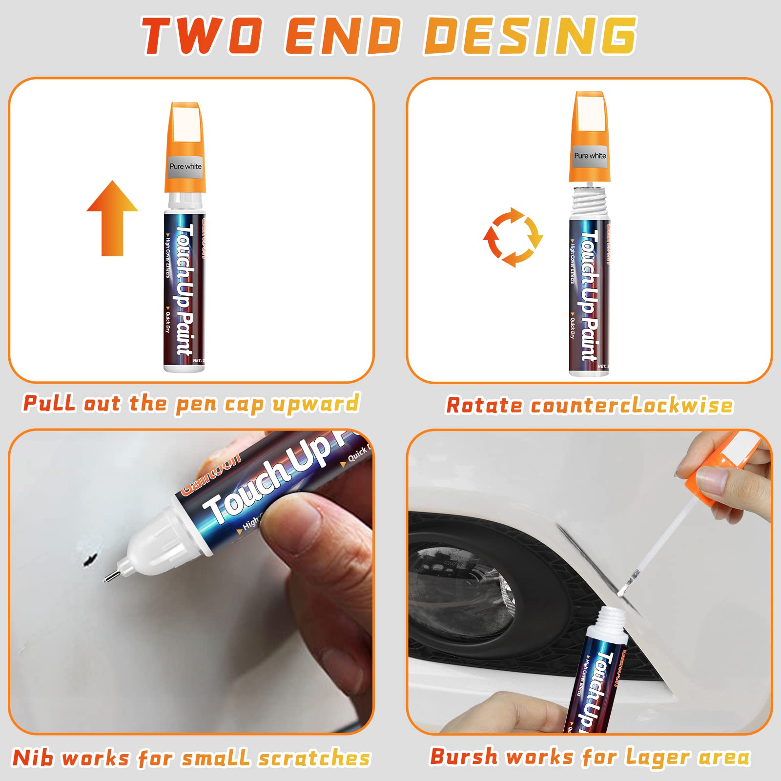 Touch Up Paint For Cars, White Car Paint Scratch Repair, Two-In-One Car Touch Up Paint Fill Paint Pen, Quick & Easy Solution To