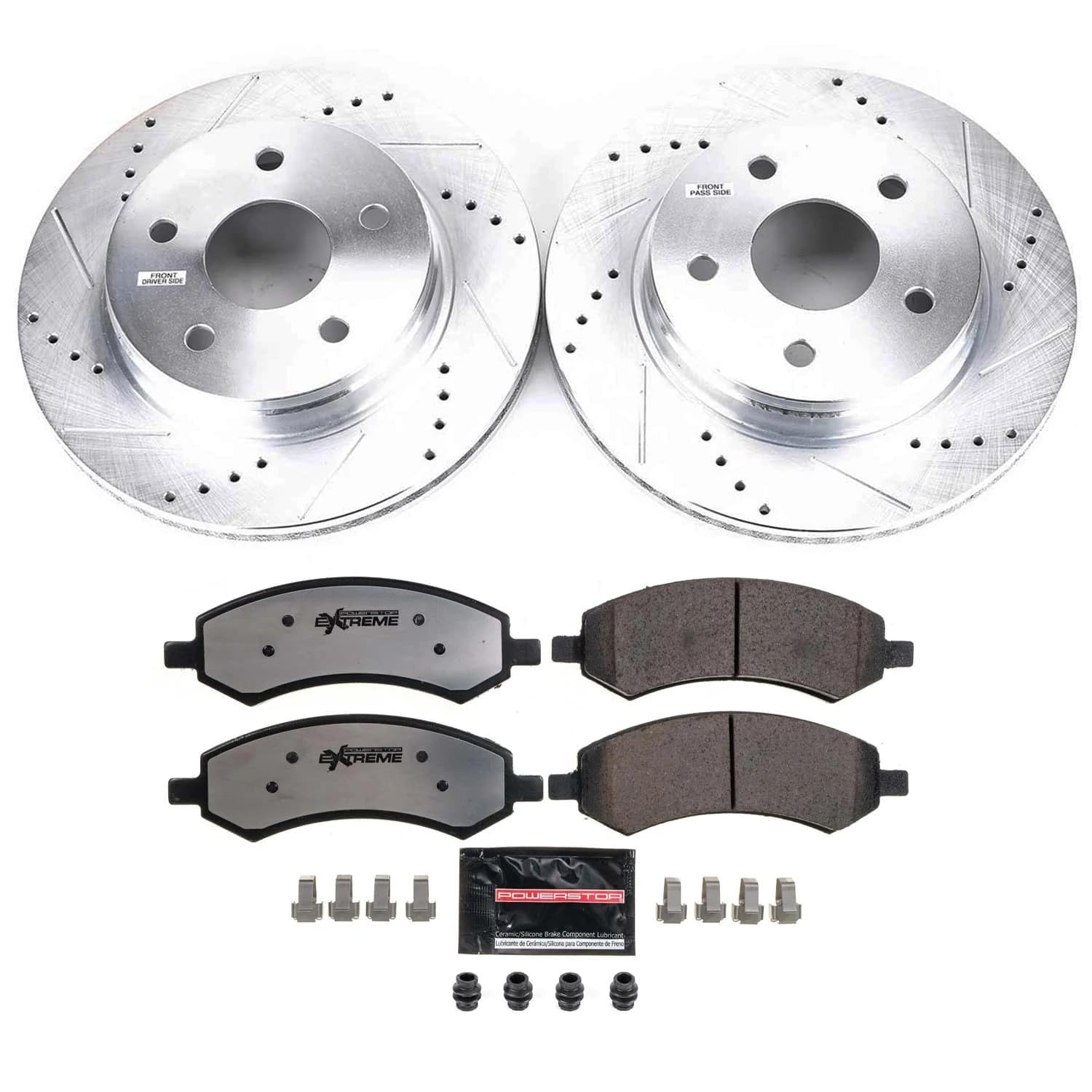 Power Stop Brake Kit For Chrysler Aspen Dodge Durango Ram 1500 5Lug - Front Truck & Tow Carbon Fiber Ceramic Brake Pads And Dril