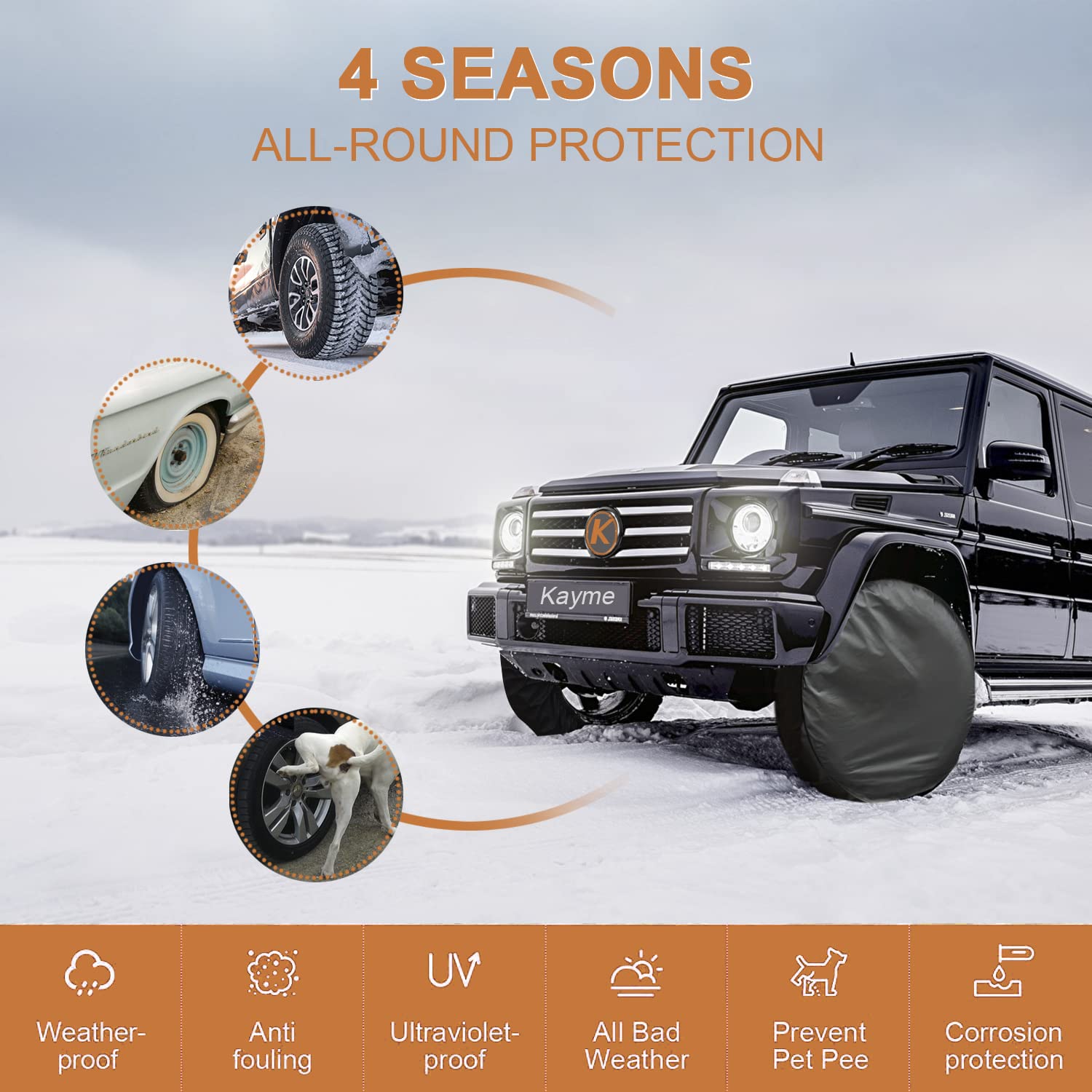 Kayme Rv Tire Covers 4 Pack, Travel Trailer Camper Truck Suv Motorhome Waterproof Wheel Cover, Sun Rain Snow Protector, Fit 30-3