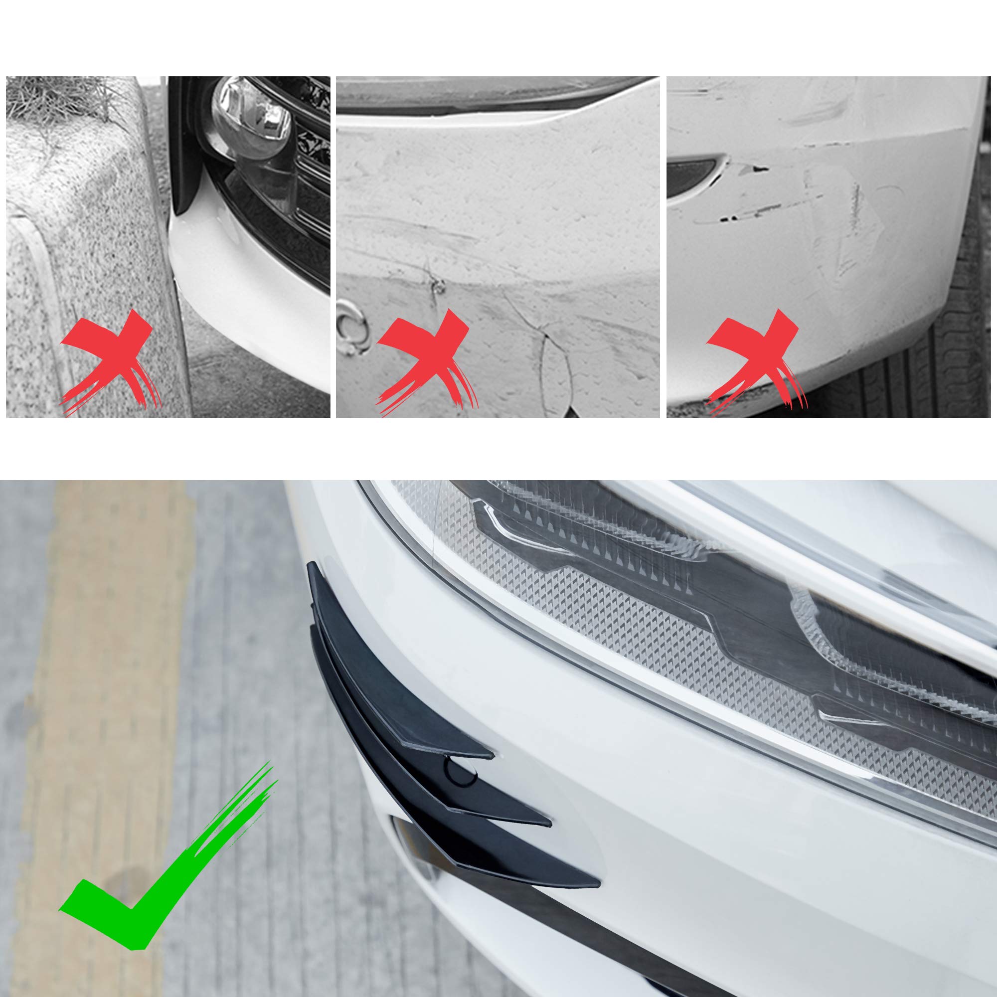 TOMALL 6Pcs Universal Car Front Bumper Lip Splitter Black Exterior Soft Rubber Fins Spoiler Canards Kit for Car Body Auto Anti-C