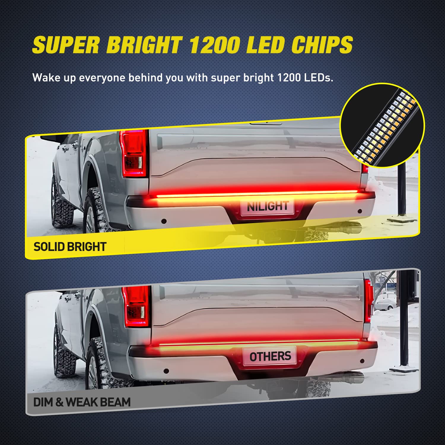 Nilight Truck Tailgate Light Strip 60'' Aluminum Frame Triple Row 1200 Led Strip With Red Running Brake Lights White Reverse Lig