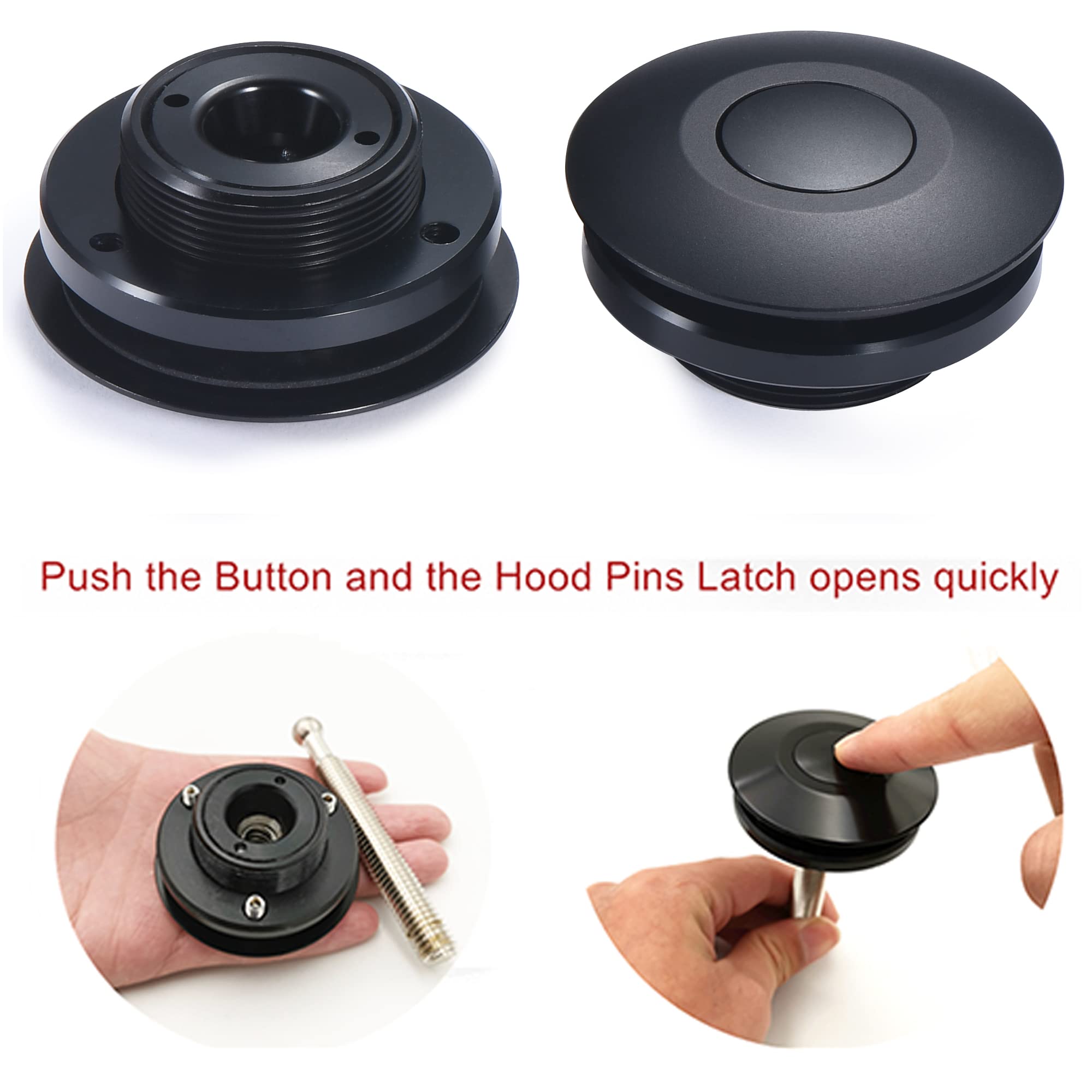 Rvcazon Stetion Quick Latch Hood Pins Universal 2 Pack 2.44' Diameter Quick Release Latch Push Button Quick Release Hood Bonnet Pins Lock Clip Kit (2 Pack-Black)