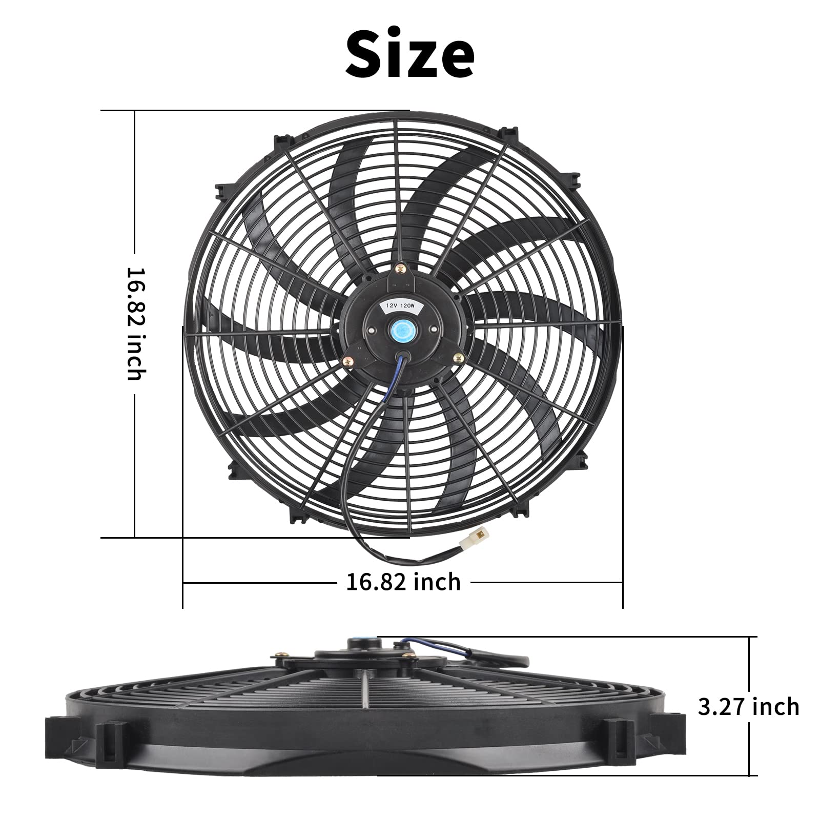 Fgjqefg 16 Inch Black Universal Slim Fan Push Pull Electric Radiator 12V 120W High Performance Cooling Fan Mount Kit Set Of 2