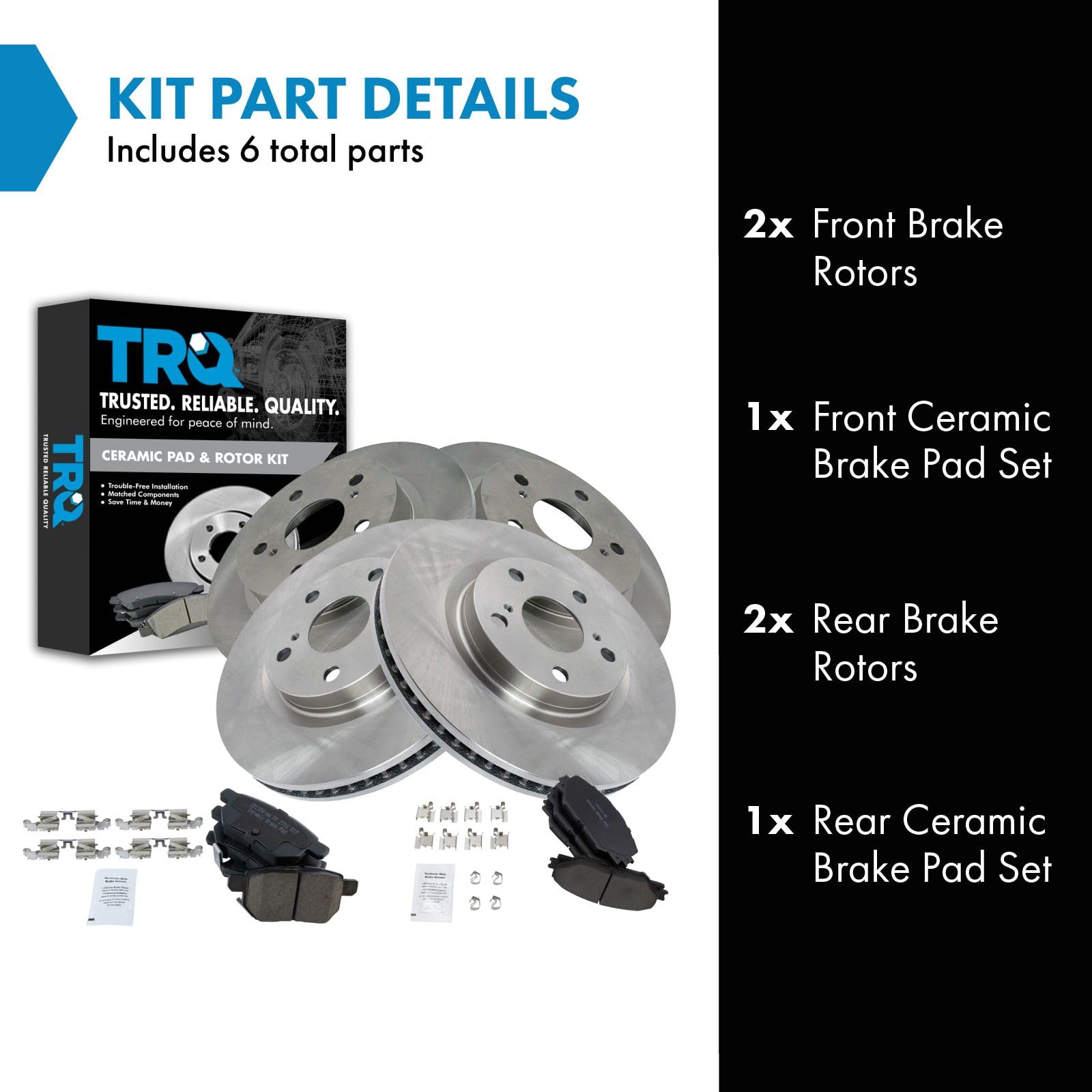 Trq Front And Rear Brake Pad & Rotor Kit Brake Pads Brake Rotor Ceramic Compatible With 2011-2016 Scion Tc
