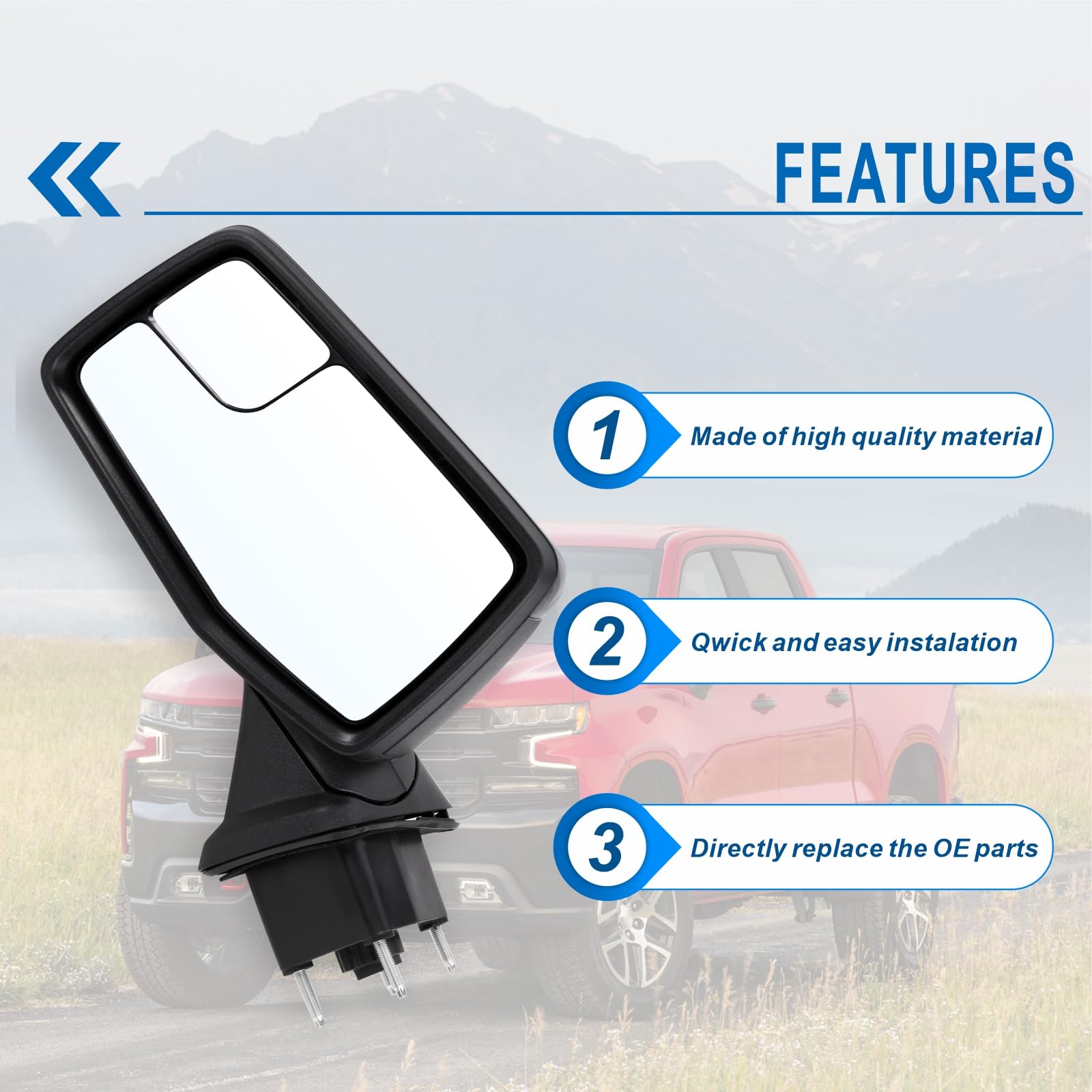 Lqito Left Driver Side Mirror Compatible with 2019 2020 2021 2022 2023 2024 2025 Chevy Silverado 1500 Black Replace #GM1320582(0