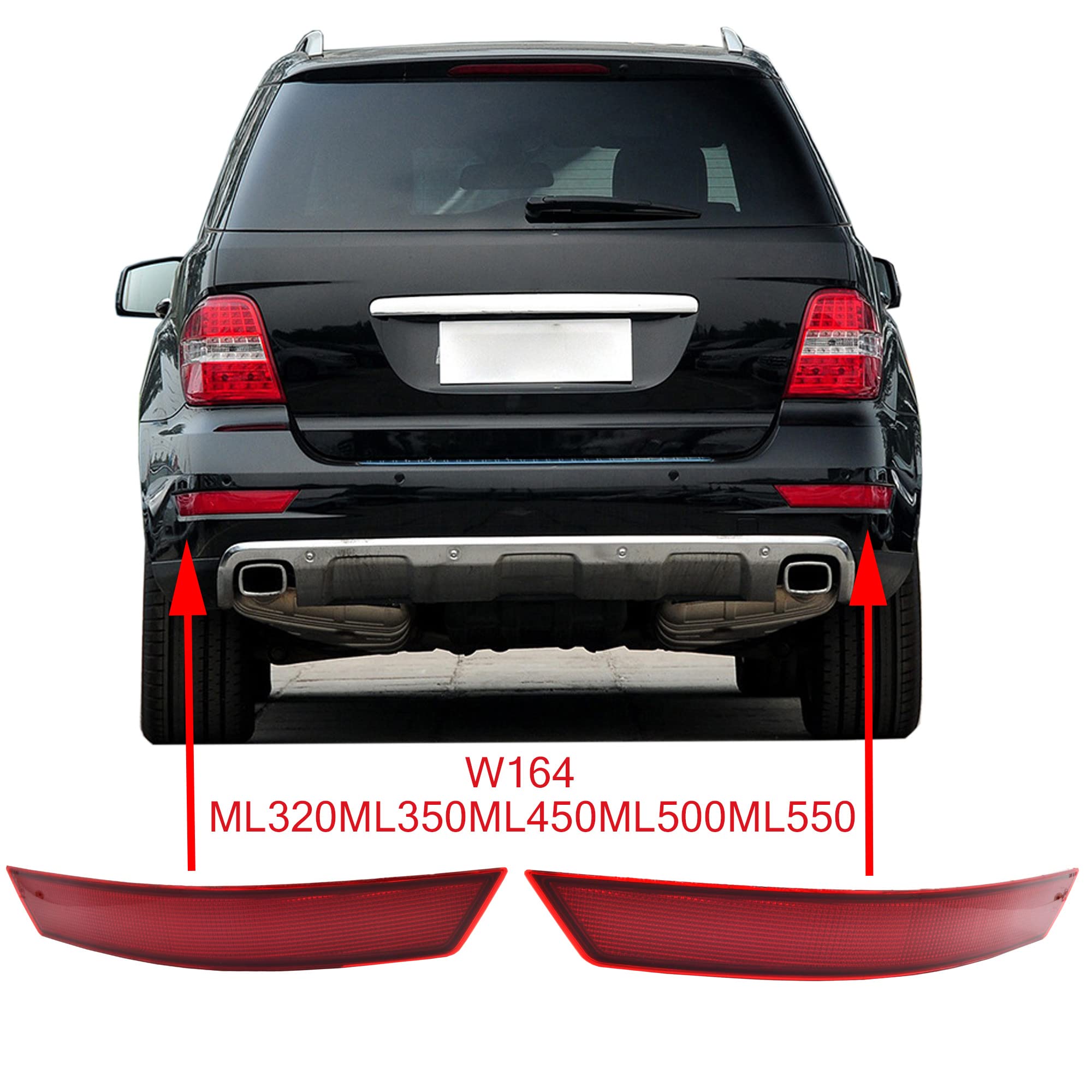 Betrong Rear Bumper Reflector Assembly Left & Right Pair Set Compatible With Mercedes-Benz W164 Ml320 Ml350 Ml500 2008 2009 2010