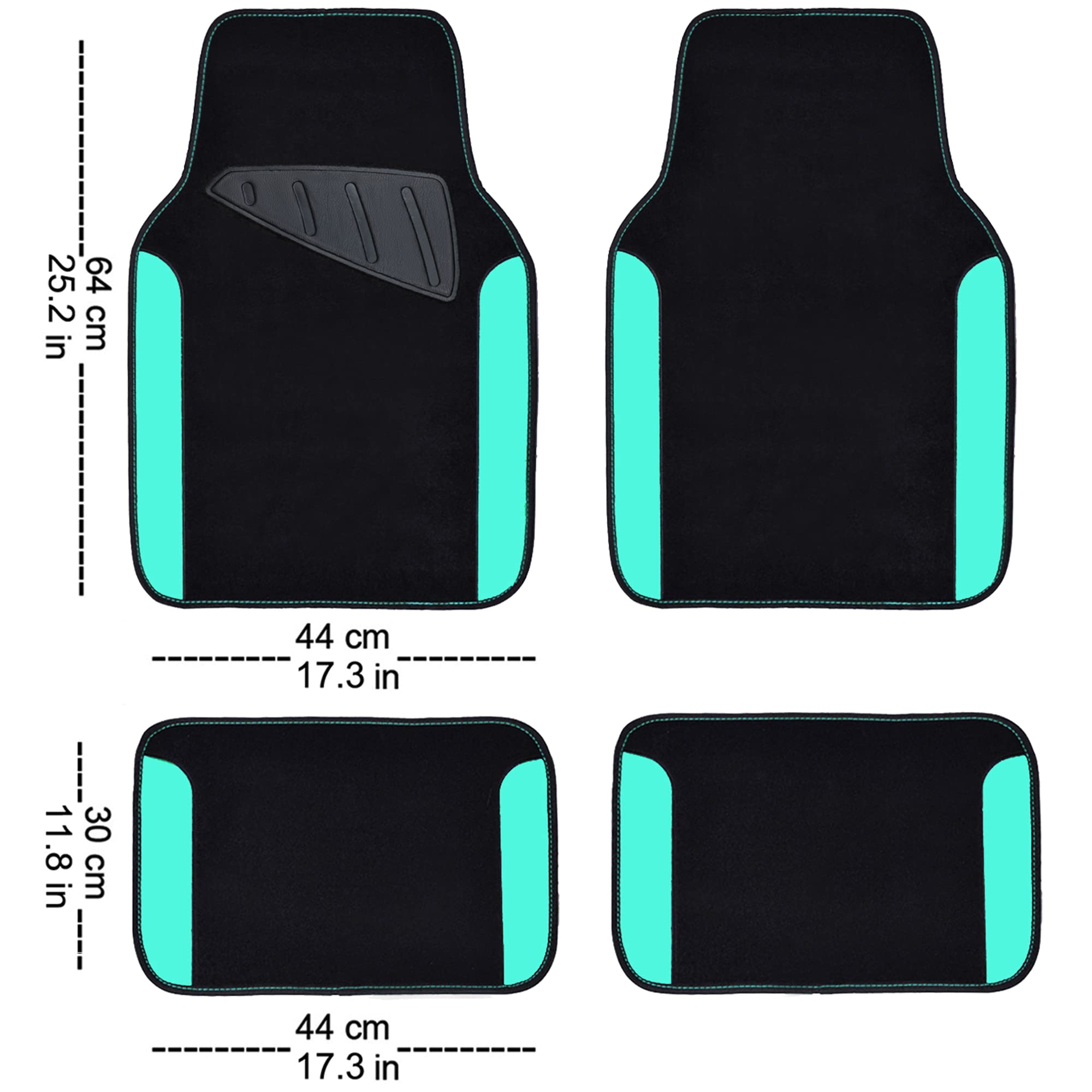 Car Pass Waterproof Universal Fit Car Floor Mats, Teal Car Mats Fit For Suv,Vans,Sedans, Trucks,Set Of 4Pcs Car Carpet For Women