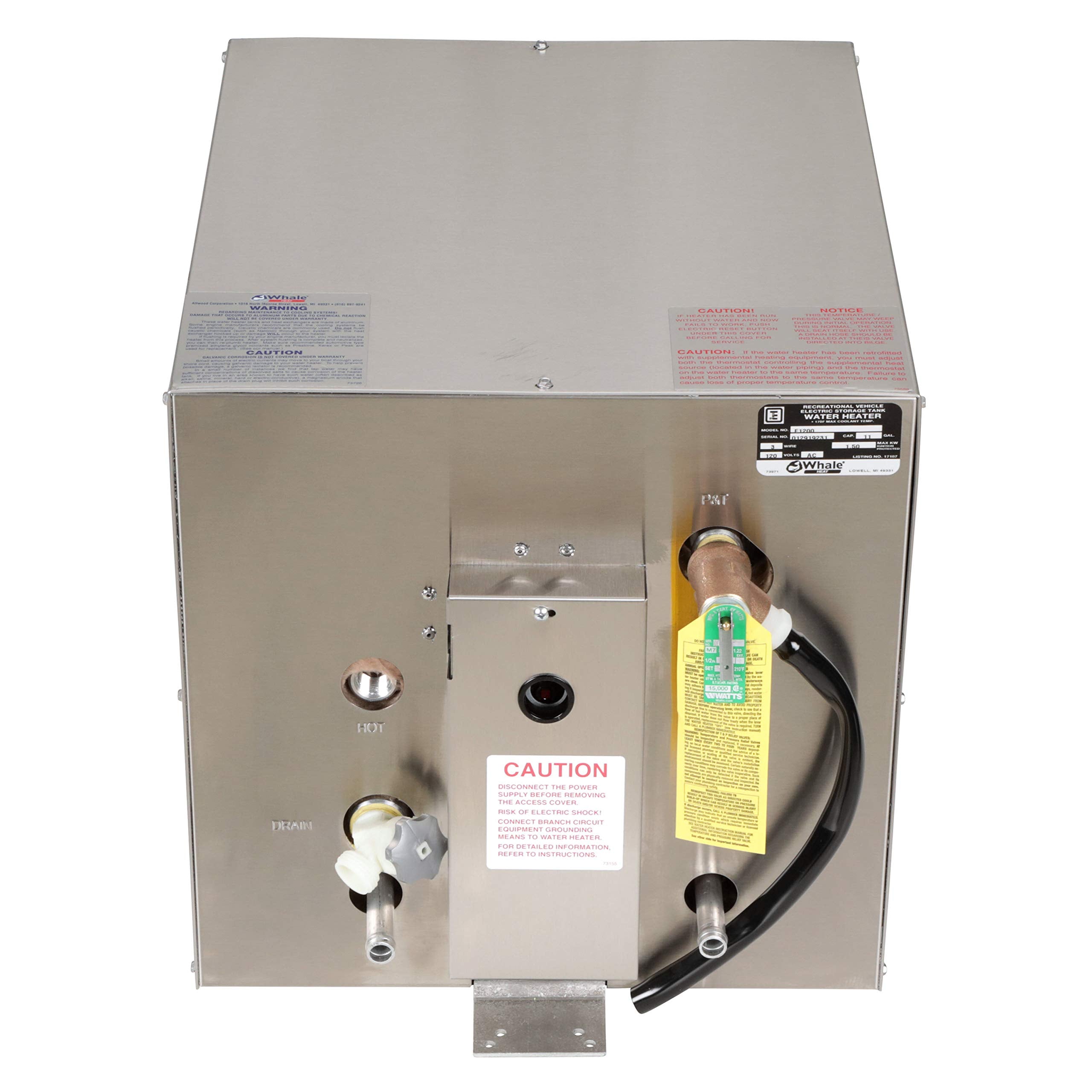 Whale F1200 Water Heater, 11-Gallon Capacity, 120V, Front Heat Exchanger, 16 Inches W X 22 Inches D X 16 Inches H