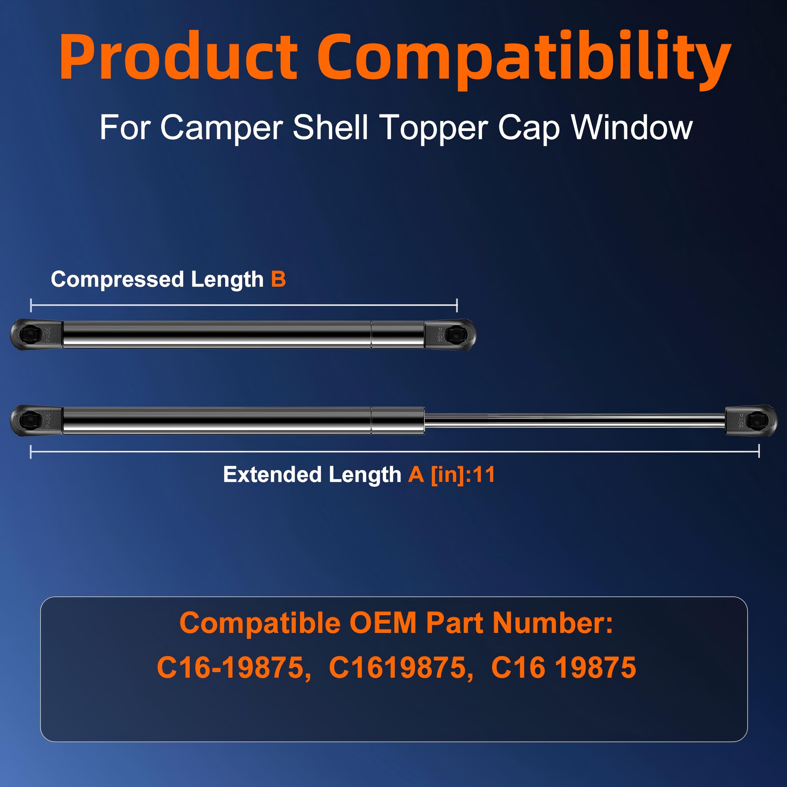 Euplokeer Qty (2) C16-19875 11In Gas Sturt Spring For Camper Shell Topper Cap Window, C16 19875 Shocks Lift Support Picup Truck