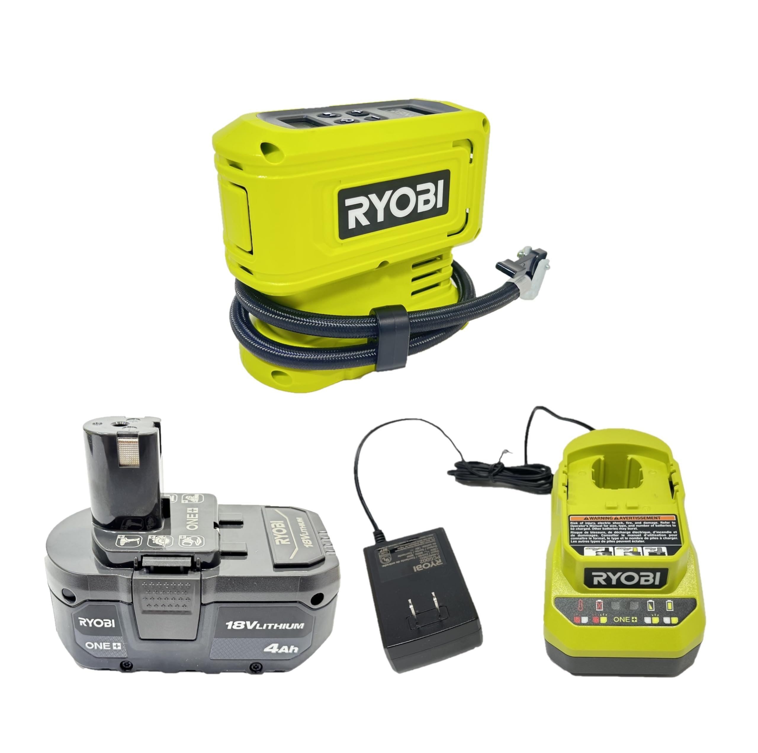 RYOBI PCL001B ONE+ 18V Cordless High Pressure Inflator Kit with 4Ah Battery and Charger