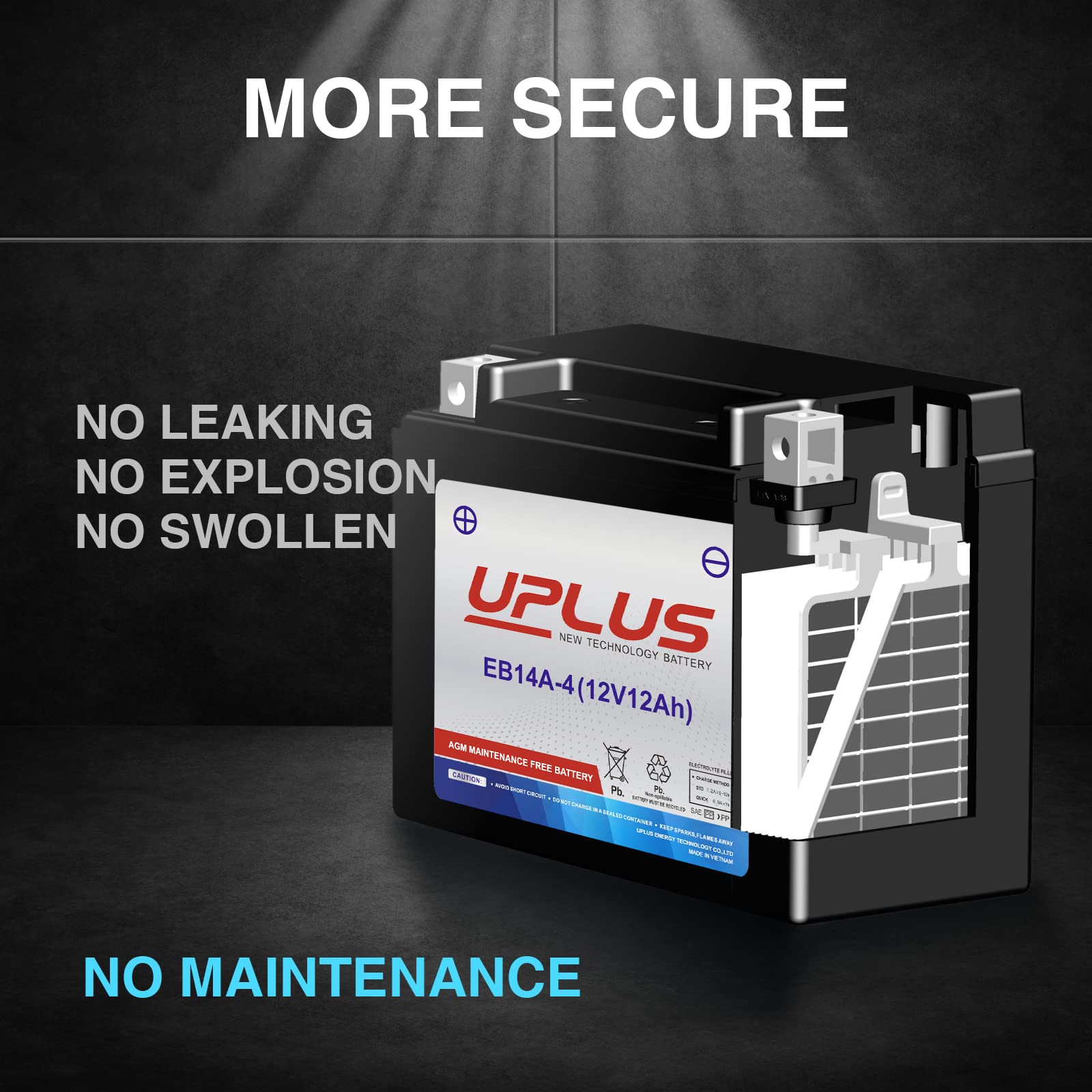 Uplus Atv Battery Ytx14Ah-Bs, Eb14A-4 Scooter Snowmobile Utv Motorcycle Battery Maintenance Free - Sealed Agm Powersports Batter