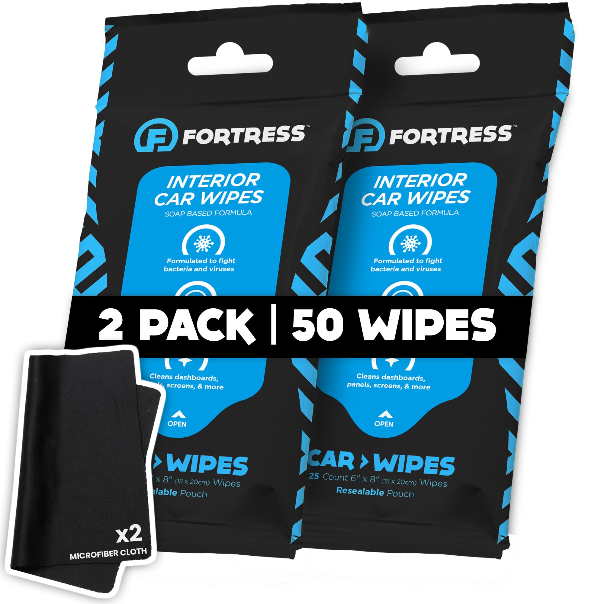 Fortress Car Interior Cleaner Wipes, Microfiber Cloth (25 ct, Pack of 2)