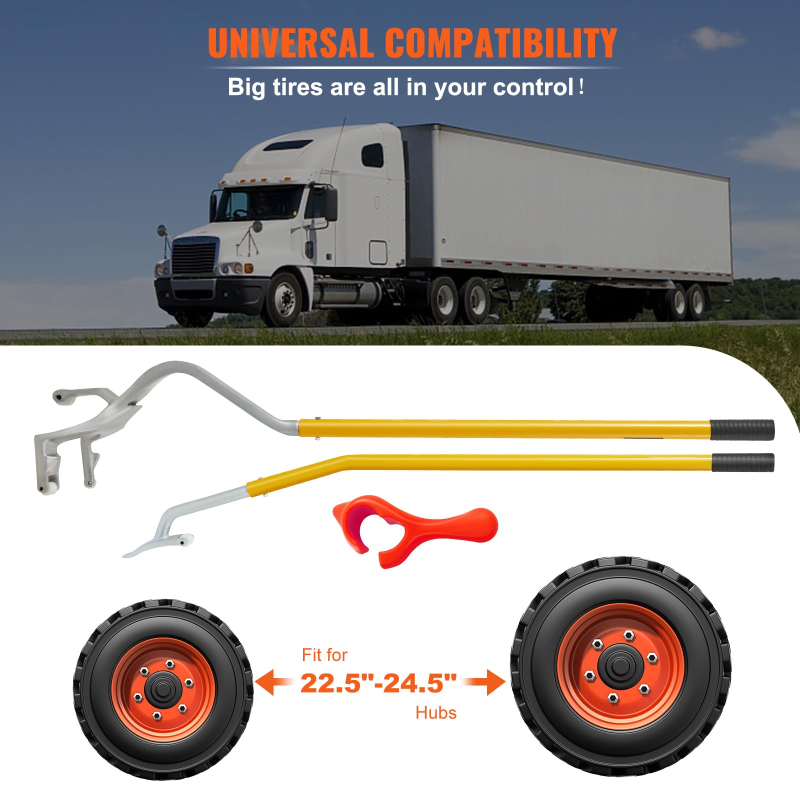 Vevor Mophorn Steel Tire Mount Demount Tool 22.5' To 24.5' Semi Tire Changing Tool With Extra Bead Keeper, Tubeless Truck Bead Breaker Manual Tire Changing Tools For Car Repairing (Yellow)