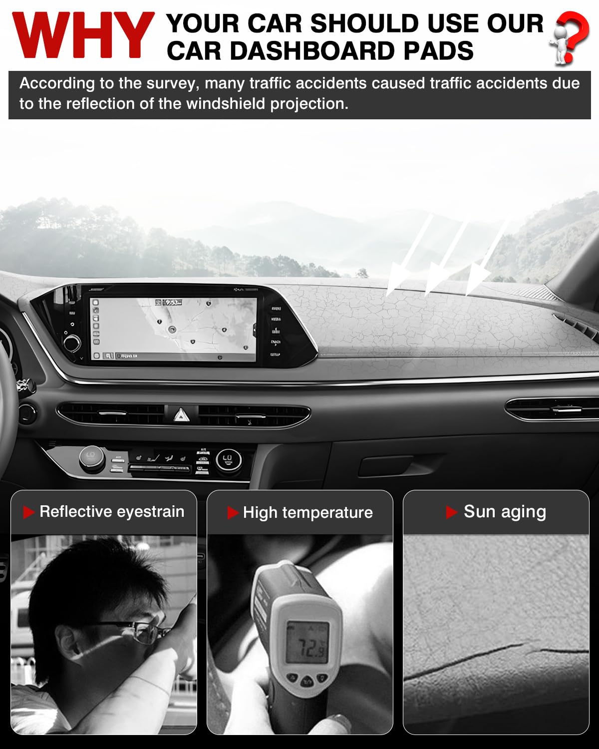 Autorder Custom Fit For Dashboard Cover Mat 2020-2023 Hyundai Sonata Accessories Flannel Dash Mat Non-Slip Carpet Sunshade Glare