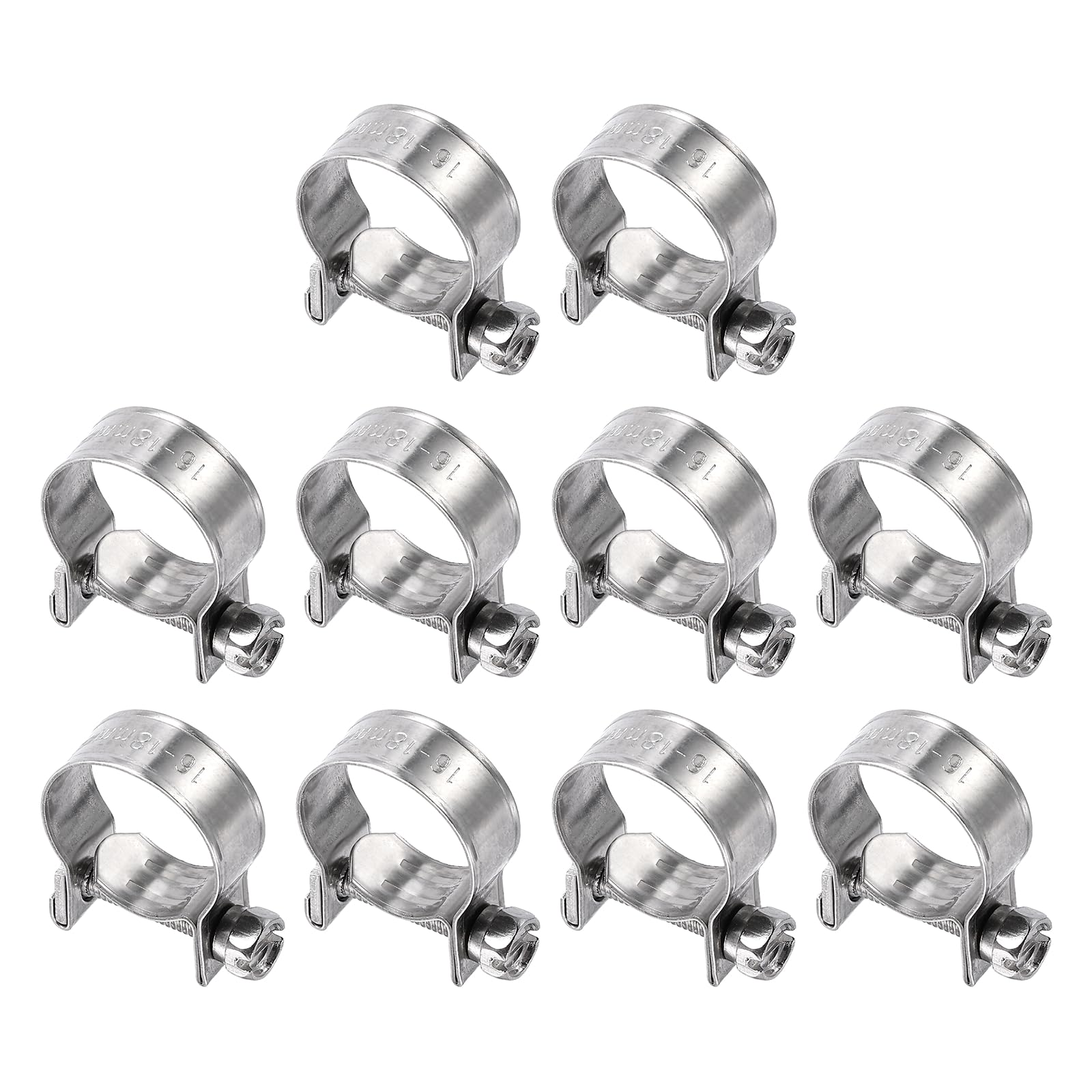 HARFINGTON 10pcs Fuel Injection Hose Clamp 16-18mm Adjustable 304 Stainless Steel Mini Gas Line Hose Clamp for Automotive Agricu