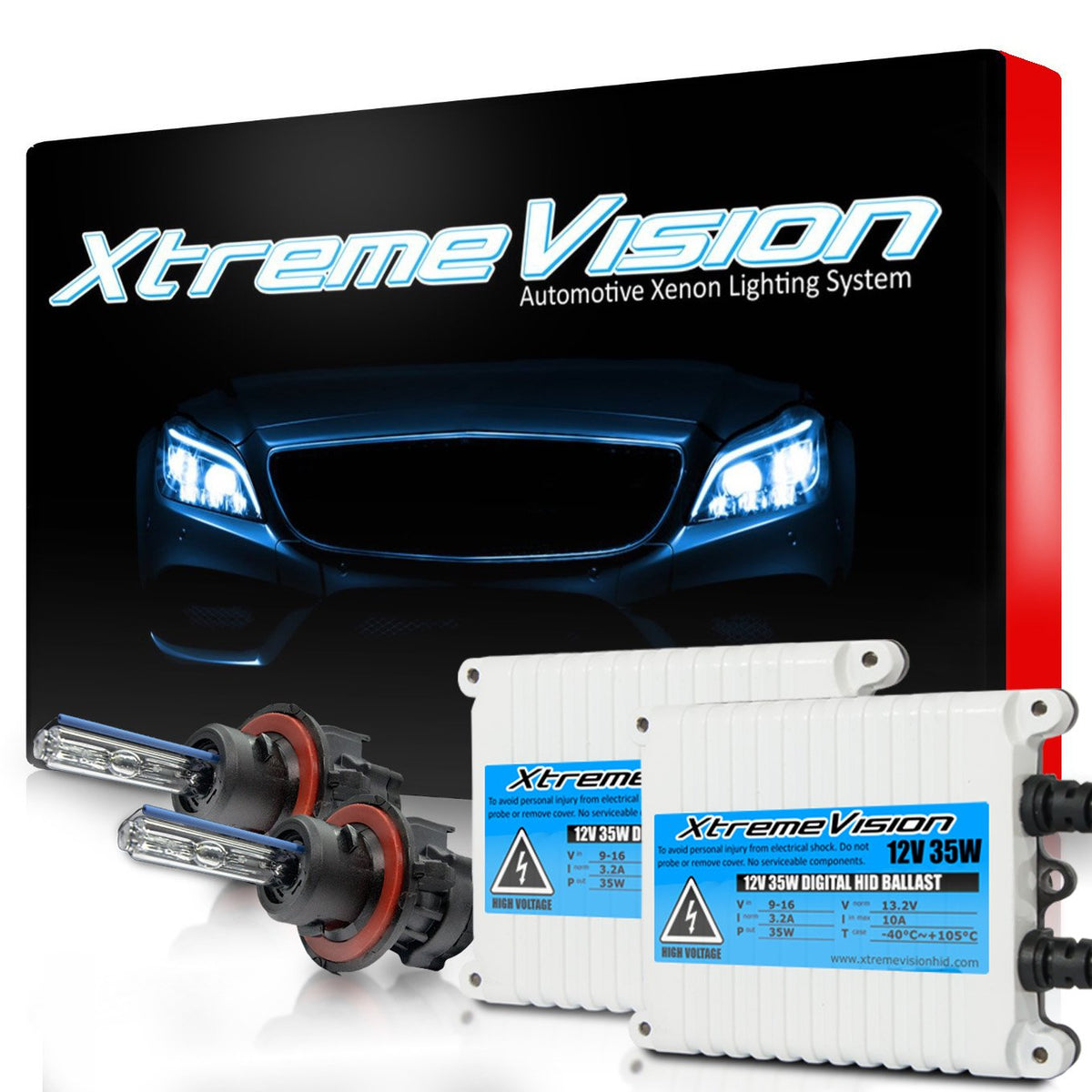 Xtremevision 35W Ac Xenon Hid Bundle With Slim Ac Ballast (1 Pair) And Bi-Xenon H13 / 9008 6000K - 6K Light Blue Xenon Bulbs (1 