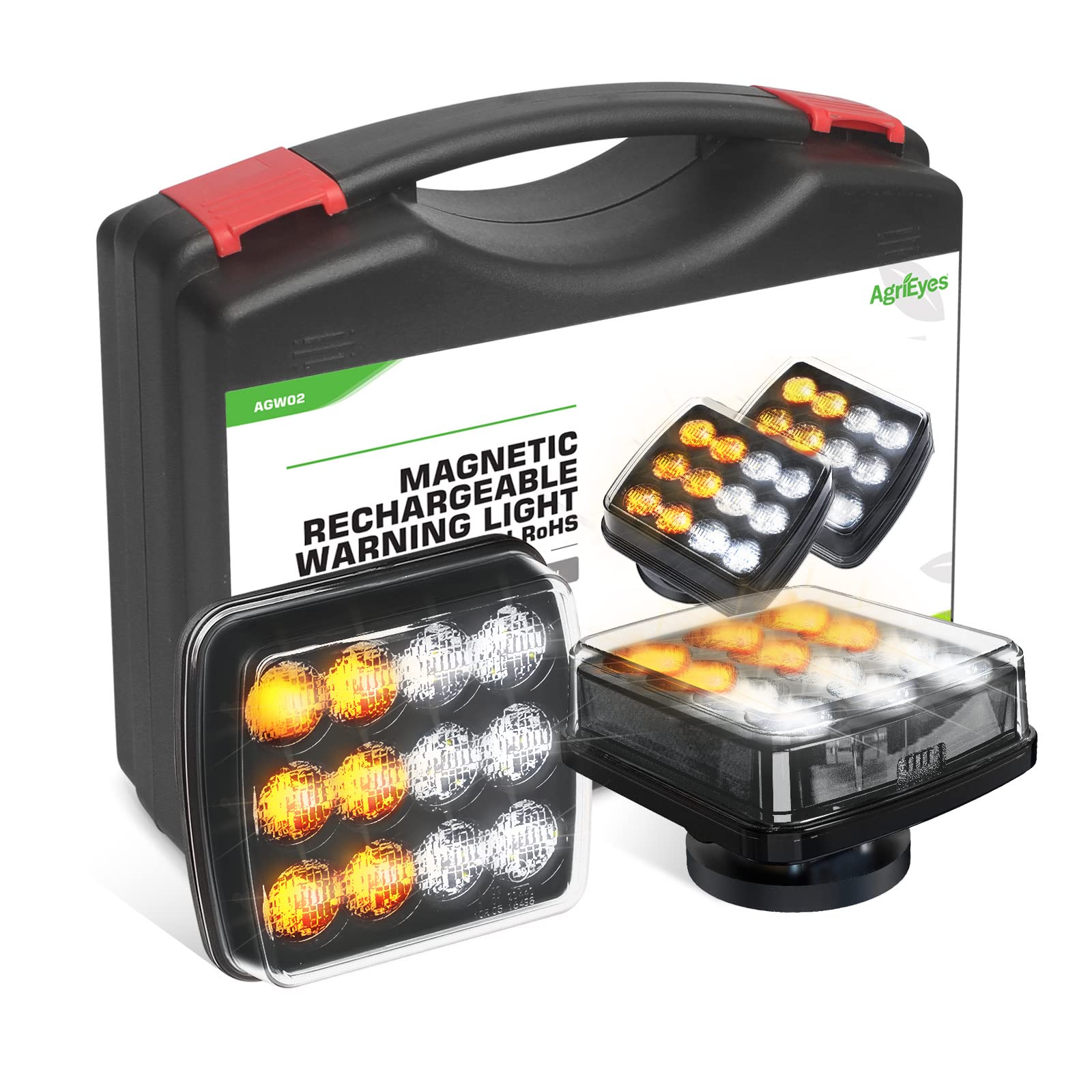 Agrieyes 2Pcs Wireless Emergency Strobe Lights For Trucks,Vehicles, Rechargeable Amber Led Beacon Lights With Super Magnetic, 12-24V, Plow Flashing Hazard Warning Light For Tractor,Automotive