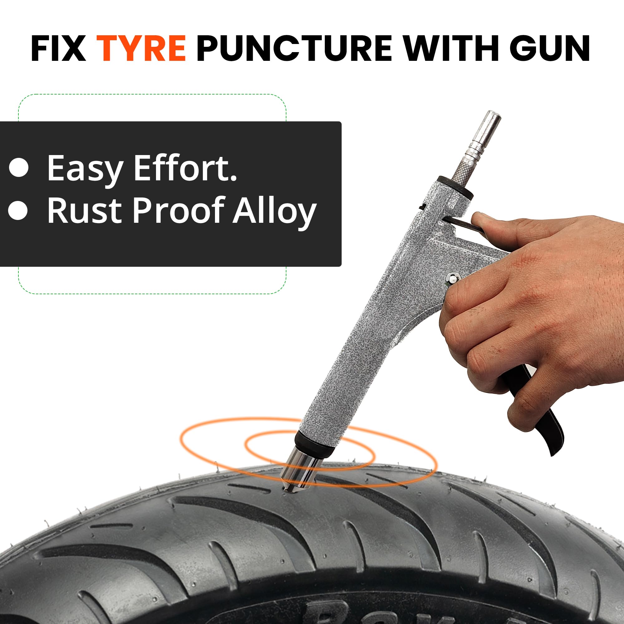 Grand Pitstop Tubeless Tire Gun Puncture Repair Kit With Mushroom Plug For Tyre Punctures And Flats On Cars, Motorcycles, Atv, T