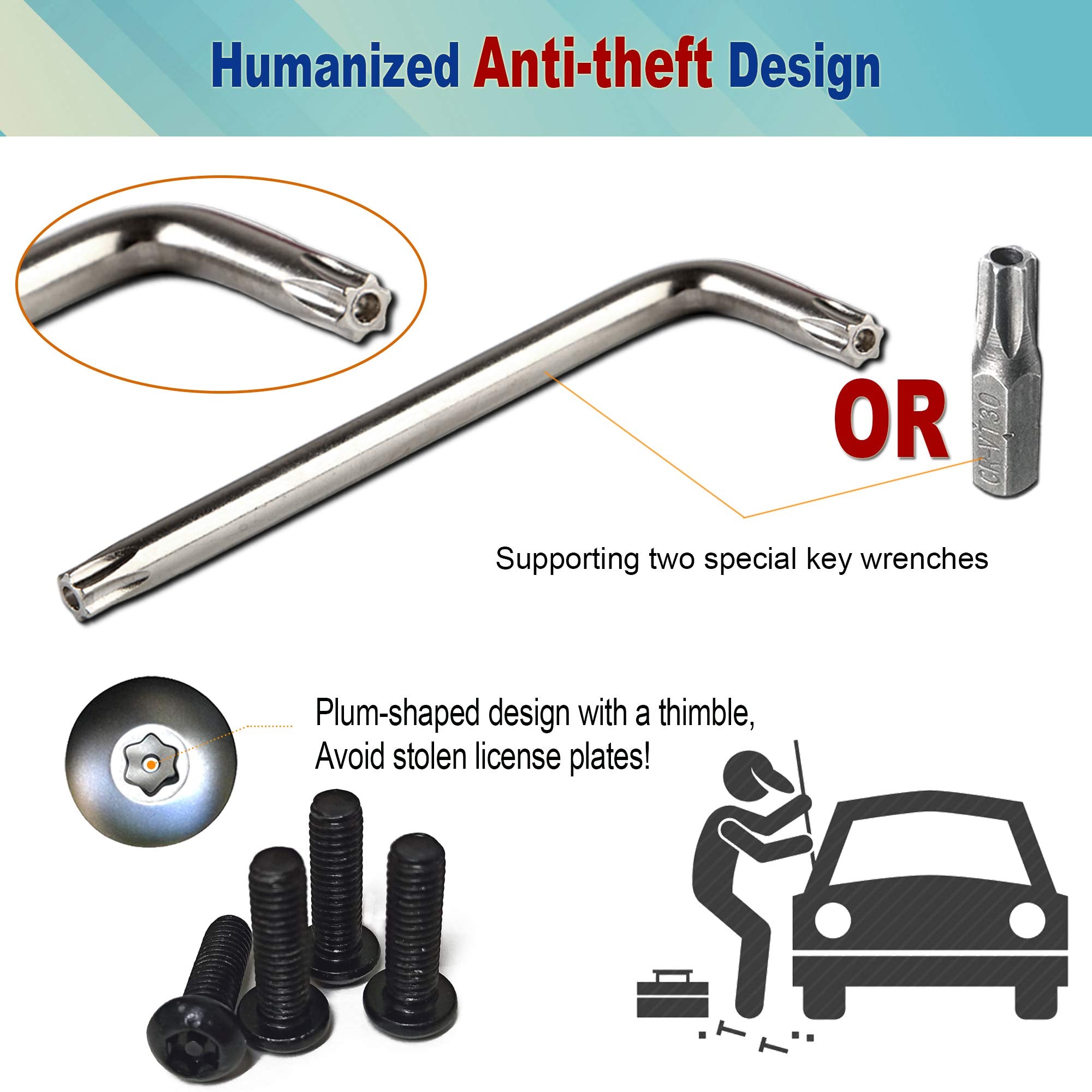 Bggtmo Black License Plate Screws- Stainless Steel Car Tag Plate Mounting Hardware, Rustproof Anti-Theft Security Mechanical Bol