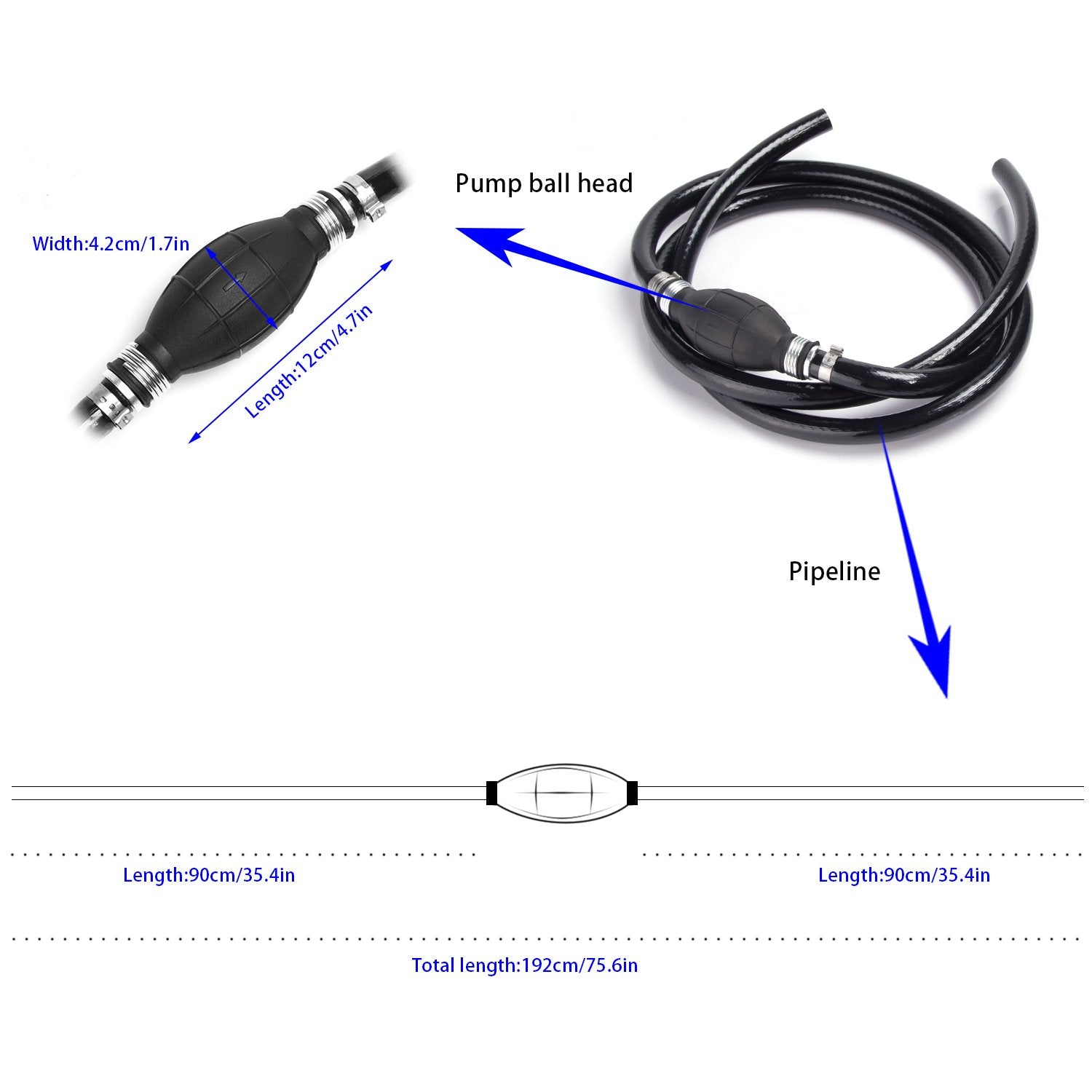 Fuel Line Assembly, Nylon Braided Fuel Line Hose Marine 3/8'' Hose Outboard Boat Motor Rvs Universal Fuel Line Assembly With Pri