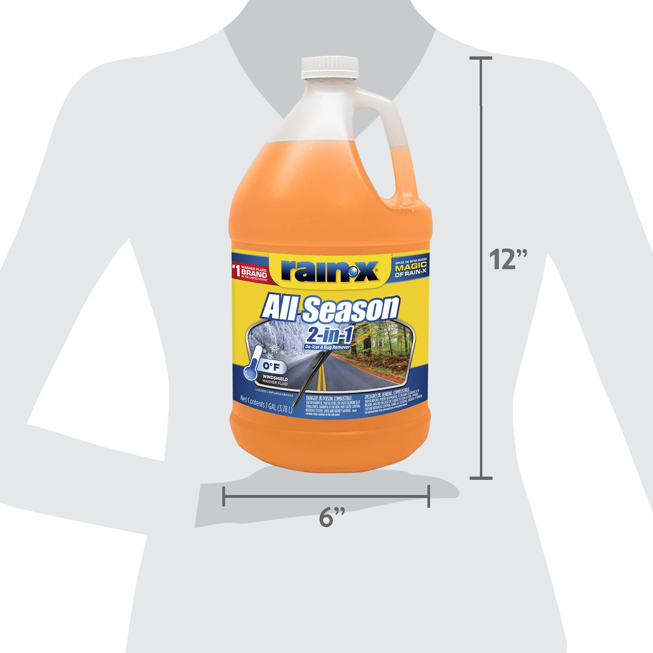 Rain-X All Season 0F 2-In-1 De-Icer & Bug Remover Windshield Washer Fluid - 1 Gallon (Pack Of 6)