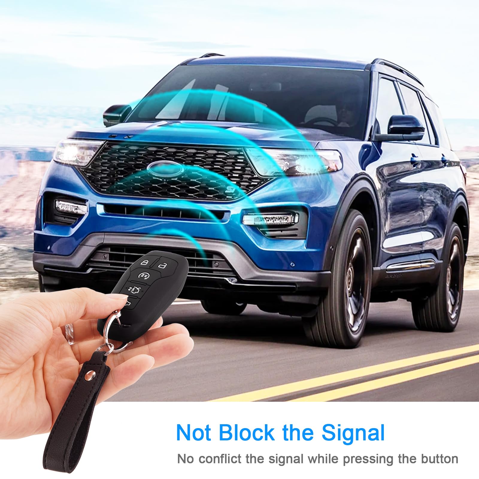 Koaudb Silicone Car Key Fob Cover Fit For Ford F150 Explorer Mustang Edge, For Lincoln Mkz Mkx Mkc 5 Buttons Full Key Protector