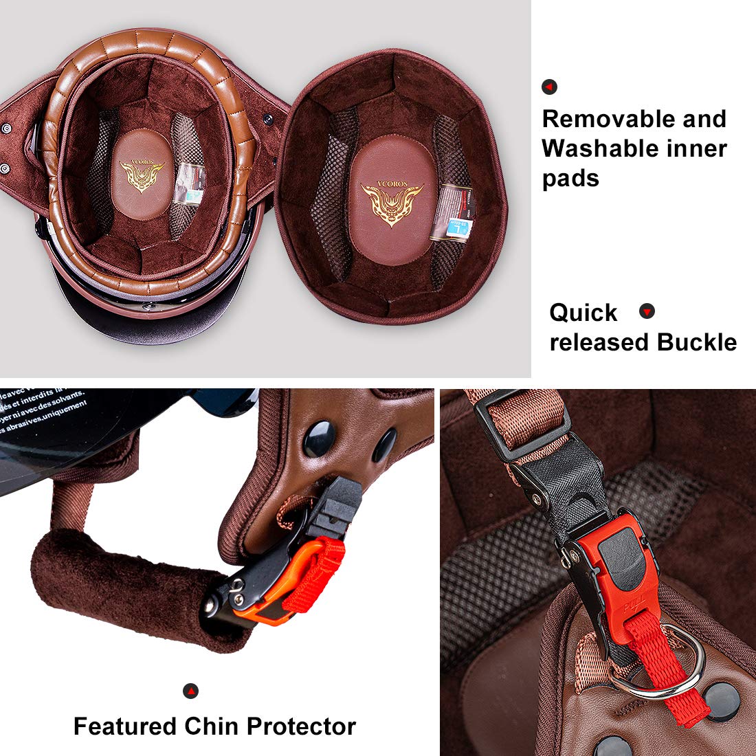 Motorcycle Half Helmet Sun Visor Quick Release Buckle Dot Approved Half Face Helmets For Men Women (F02-Indian, M)