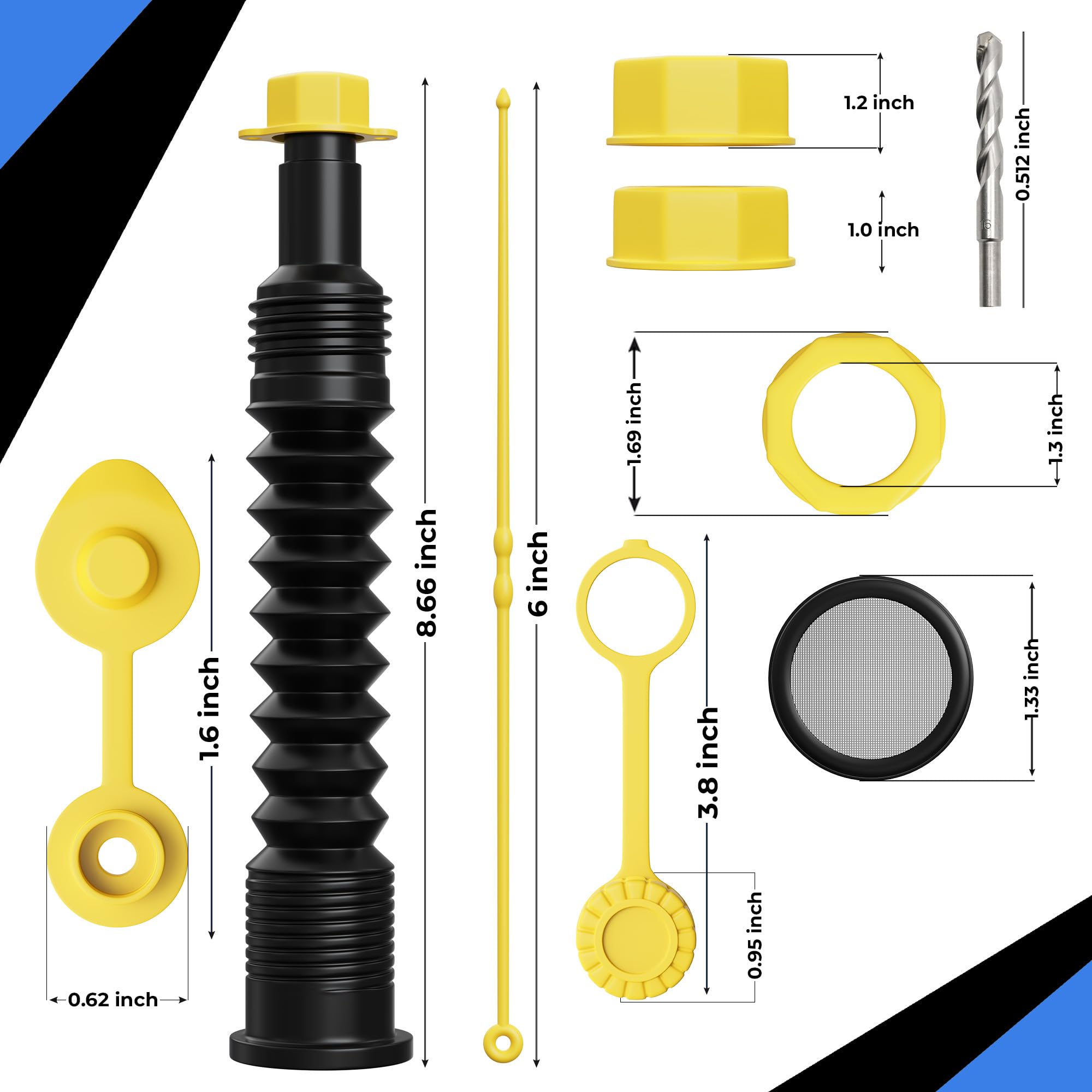 3-Kit Universal Gas Can Spout Replacement No Spill, Gas Can Nozzle Spout, Gas Can Caps, Replacement Gas Can Spout, Gas Spout Rep