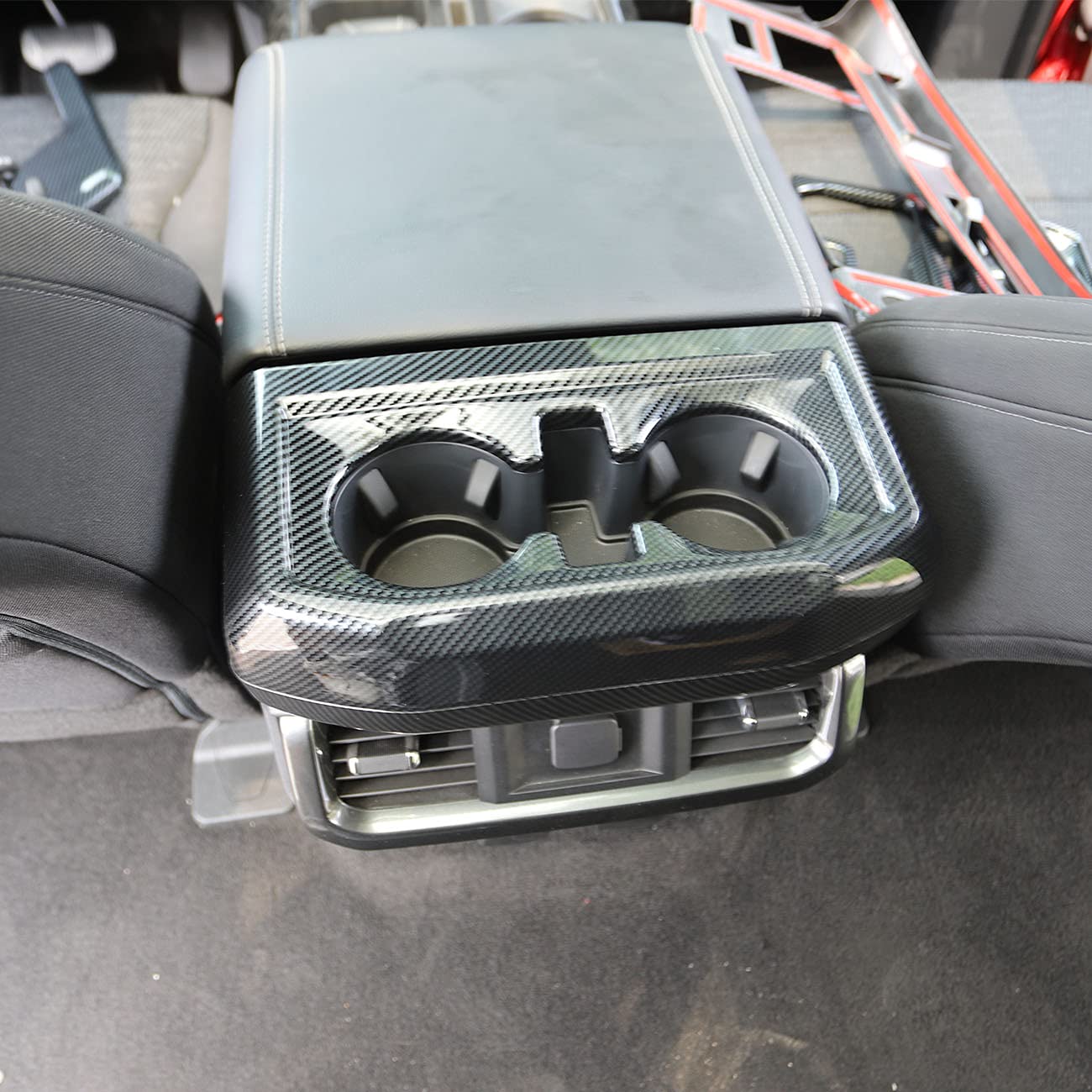 Carbon Fiber Inner Rear Cup Holder Trim Cover Panel Kit For Ford F150 2021+