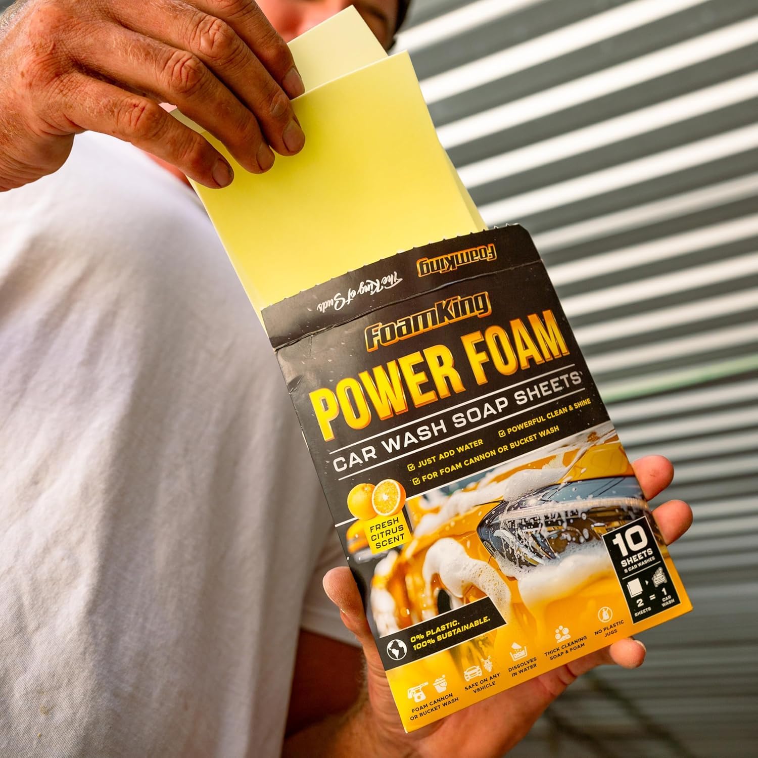 Foam King Gun Car Wash + Power Foam Car Wash Soap Strip (10Ct = 5 Car Washes) - Connects To Garden Hose, Ultimate Scratch Free C