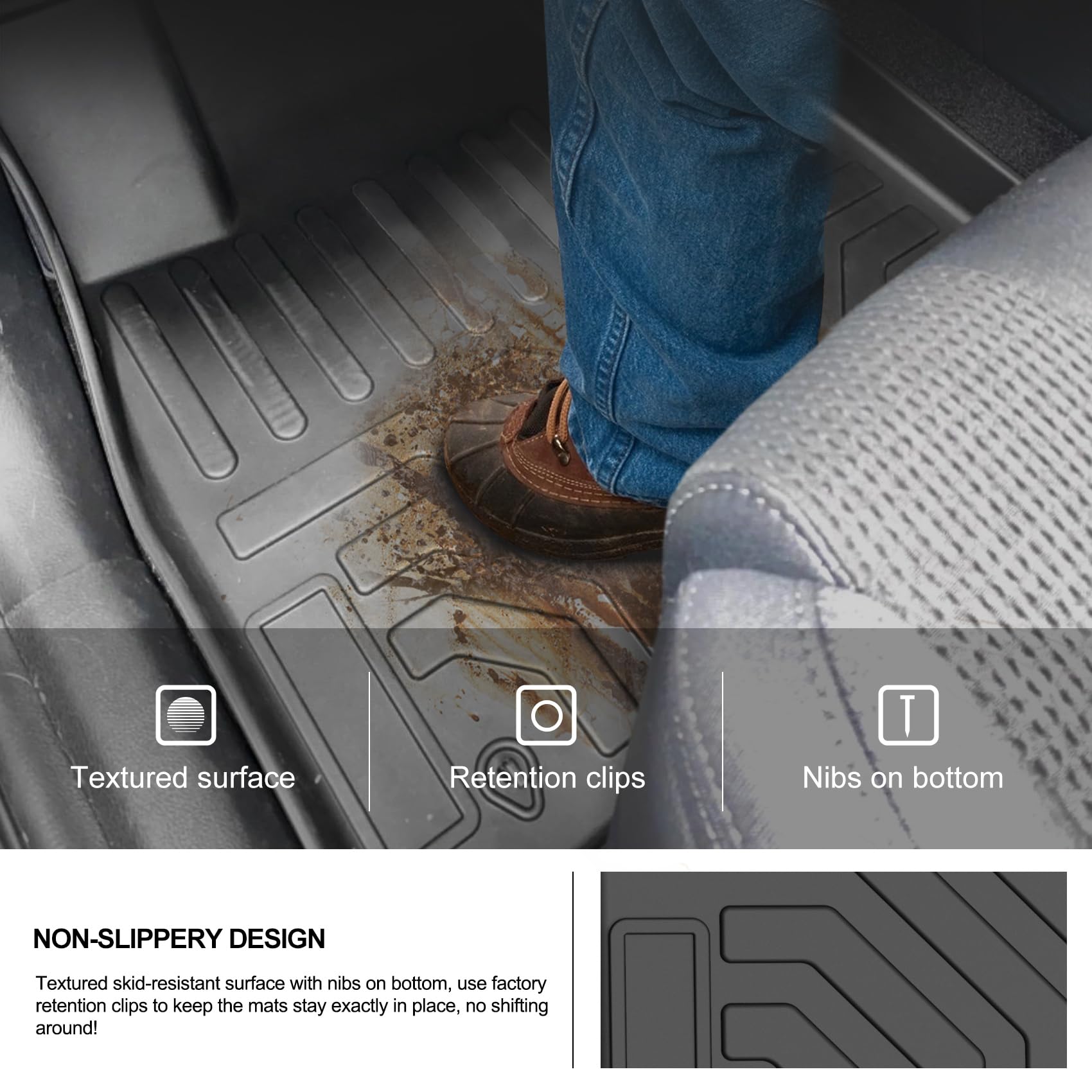 Kiwi Master Floor Mats For 2019 2020 Hyundai Santa Fe All Weather Mat Liners Front Rear 2 Row Seat Tpe Slush Liner Black