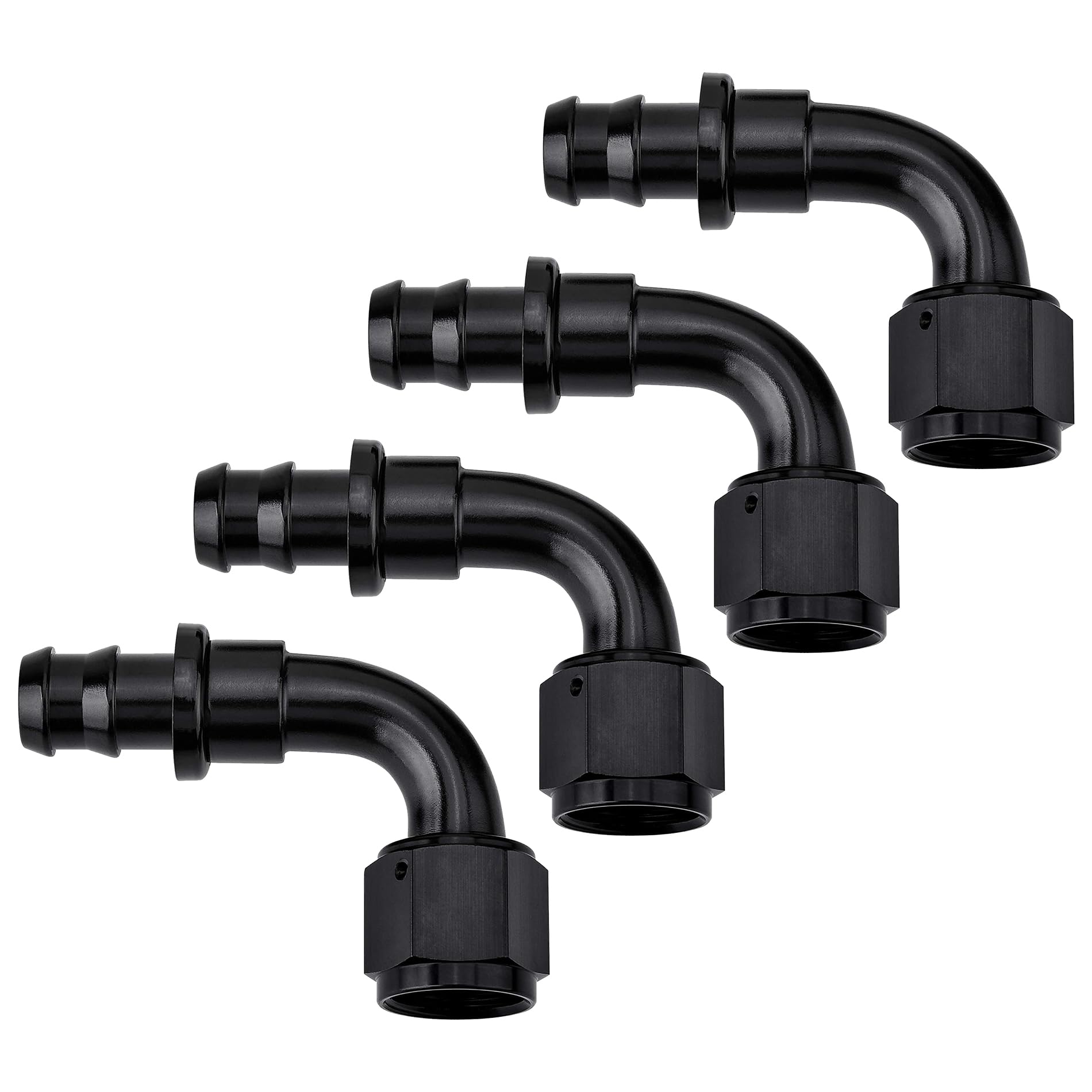 EVIL ENERGY 8AN 90 Degree Push Lock Hose Fitting End Black 4PCS