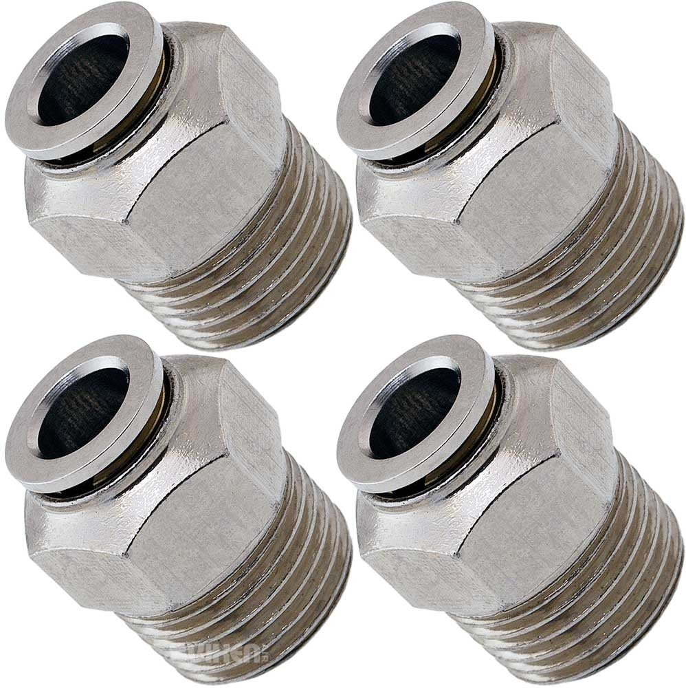Vixen Air 1/2' NPT Male Push to Connect (PTC) Straight Pneumatic Fitting for 3/8' OD Hose - Bundle of Four Fittings VXA7123-4